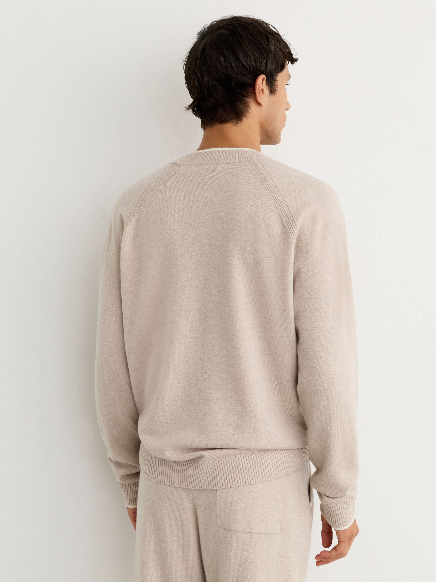 Merino Wool Zip-Through Bomber Cardigan in Oatmeal - Image 5 of 7