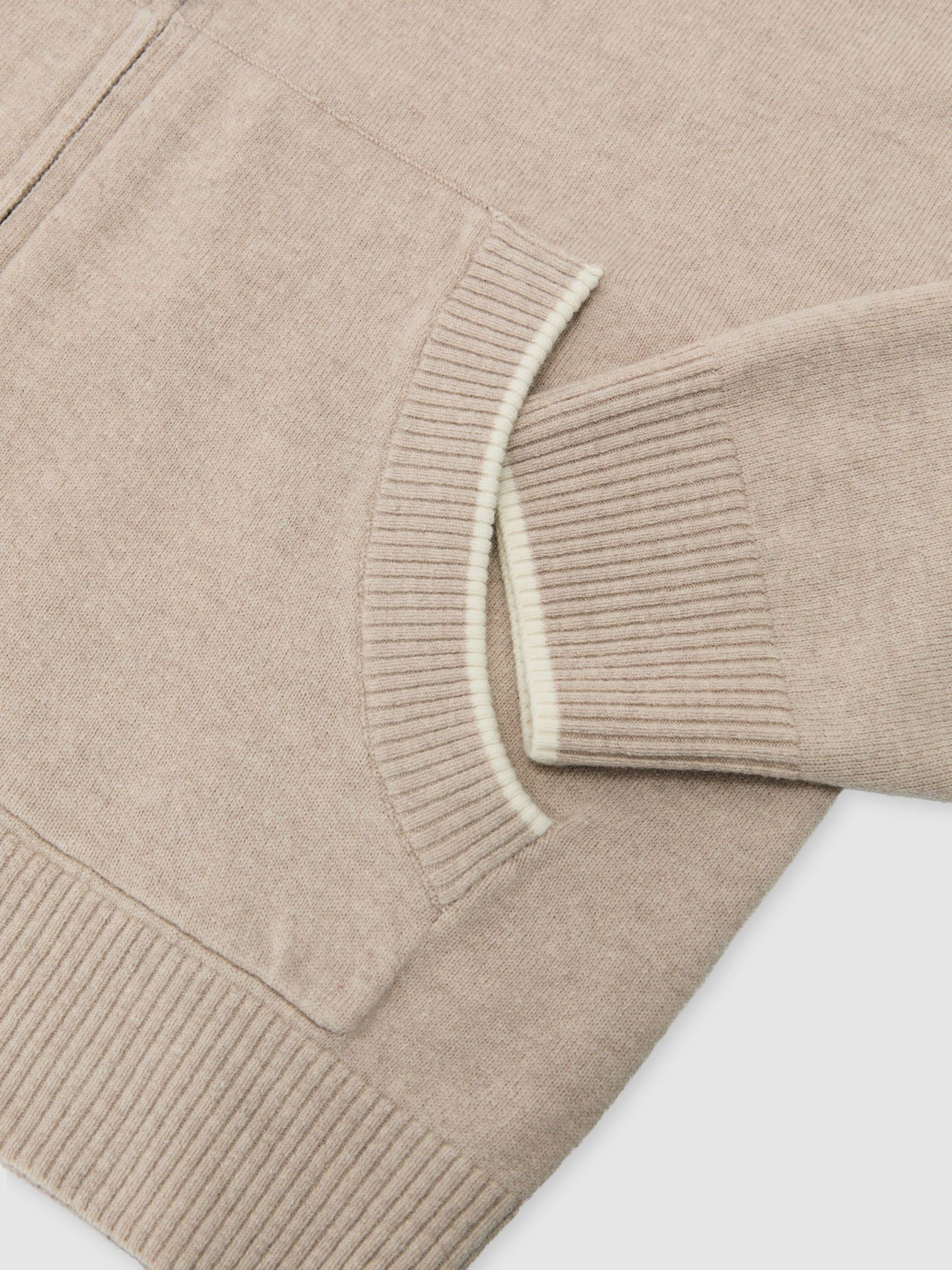 Merino Wool Zip-Through Bomber Cardigan in Oatmeal - Image 7 of 7