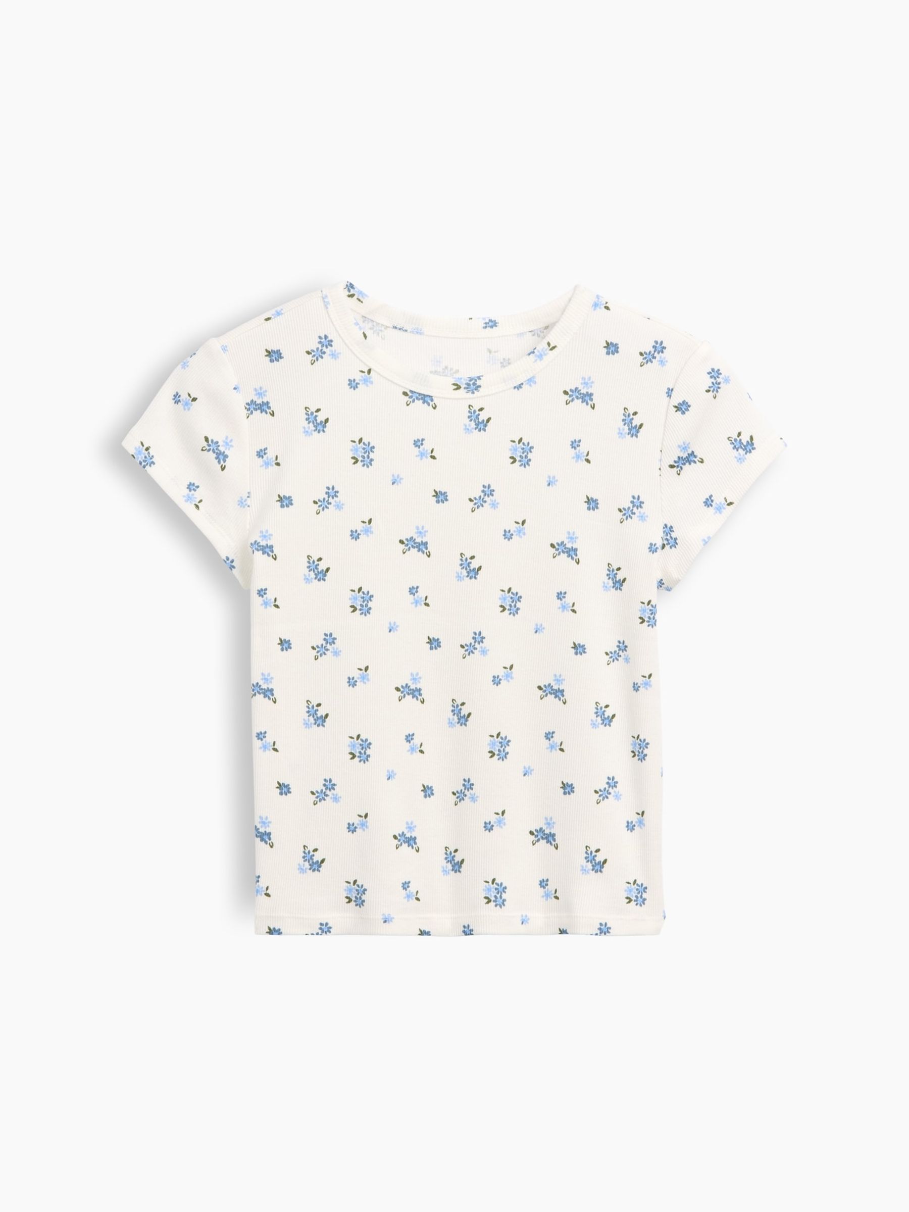 White/Blue Floral Rib Short Sleeve T-Shirt - Image 3 of 4