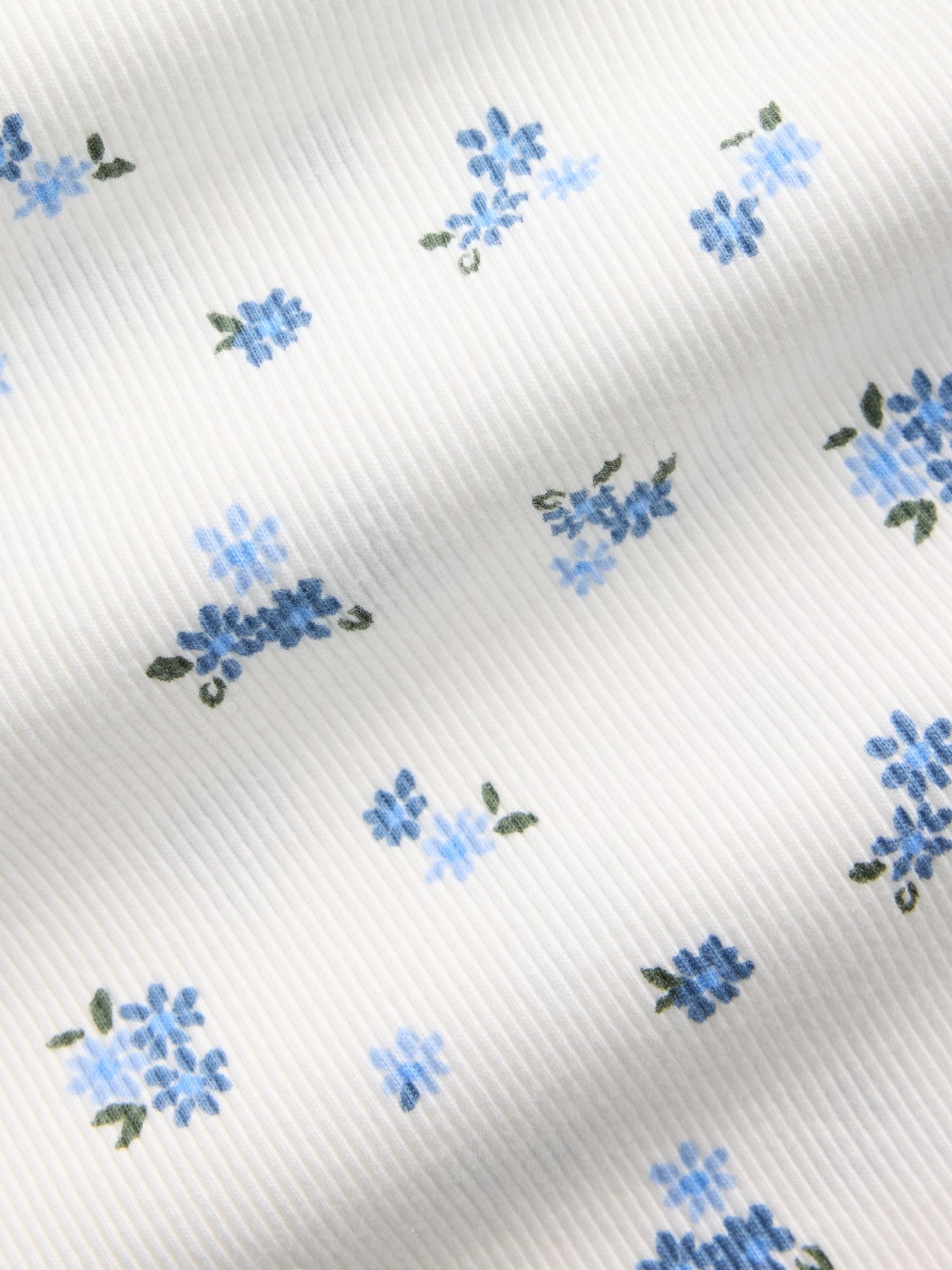 White/Blue Floral Rib Short Sleeve T-Shirt - Image 4 of 4 White/Blue Floral Rib Short Sleeve T-Shirt - Image 4 of 4