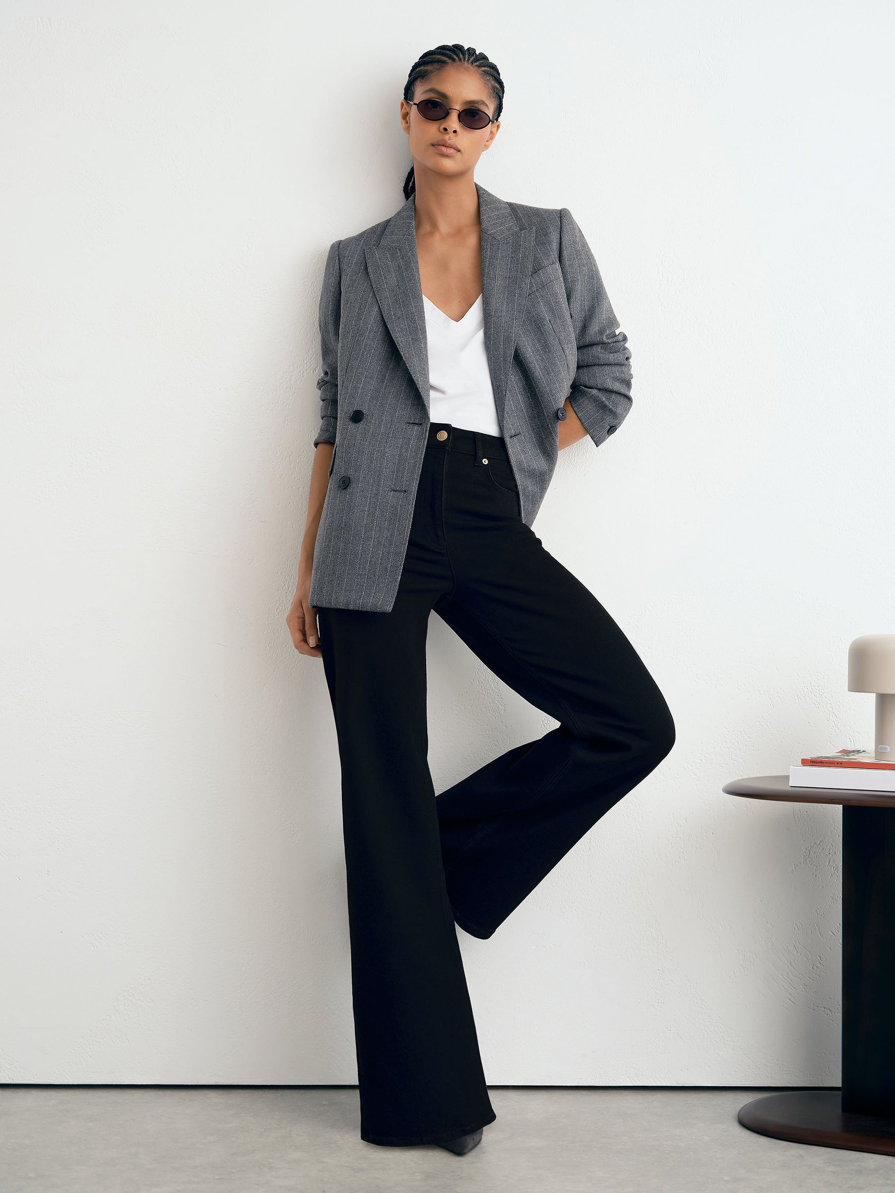 Cotton-Modal Wide-Leg Jeans in Black - Image 1 of 9 Cotton-Modal Wide-Leg Jeans in Black - Image 1 of 9