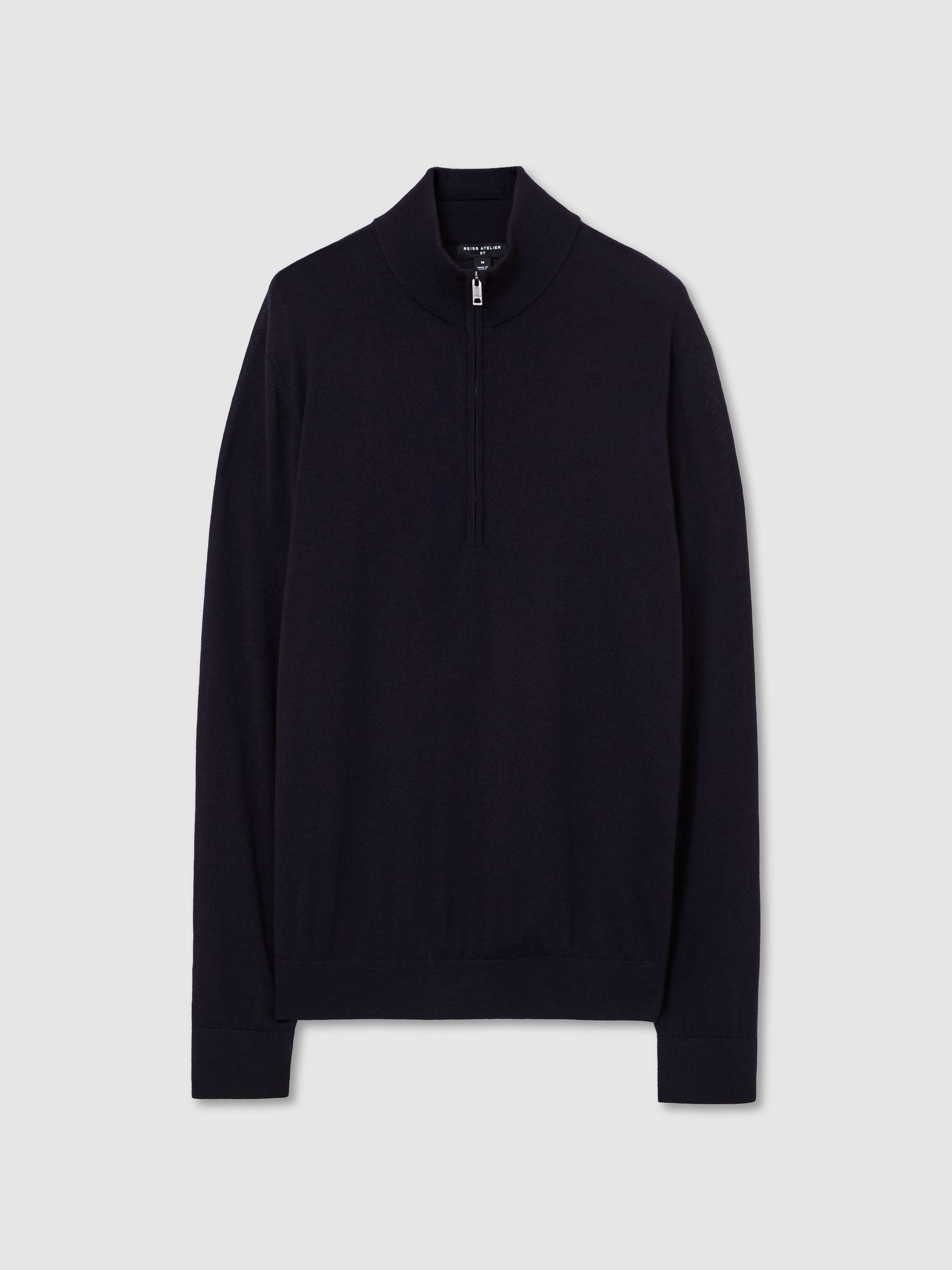 Ultra-Fine Merino Wool Quarter-Zip Jumper in Navy - Image 2 of 10 Ultra-Fine Merino Wool Quarter-Zip Jumper in Navy - Image 2 of 10
