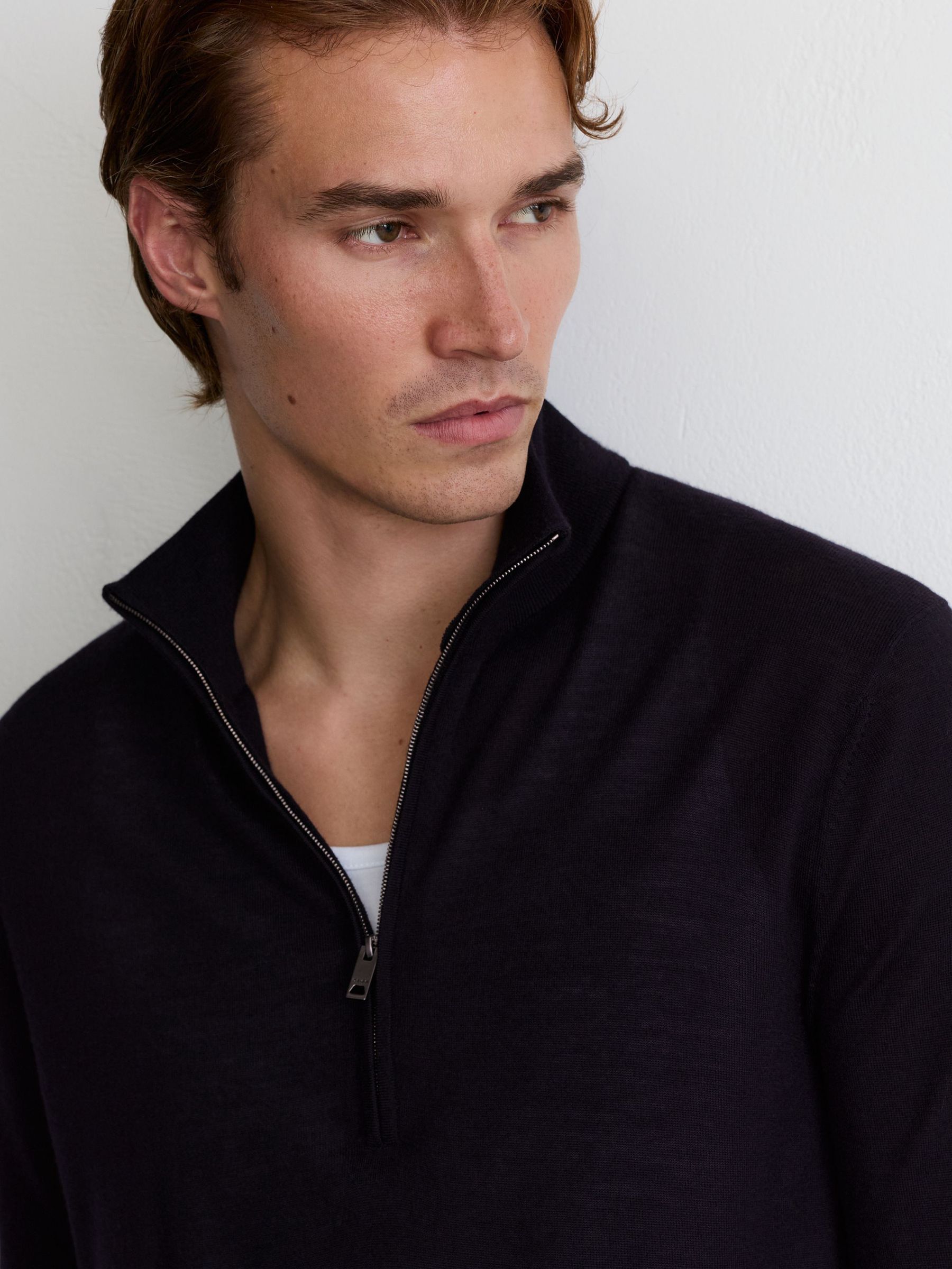 Ultra-Fine Merino Wool Quarter-Zip Jumper in Navy - Image 6 of 10