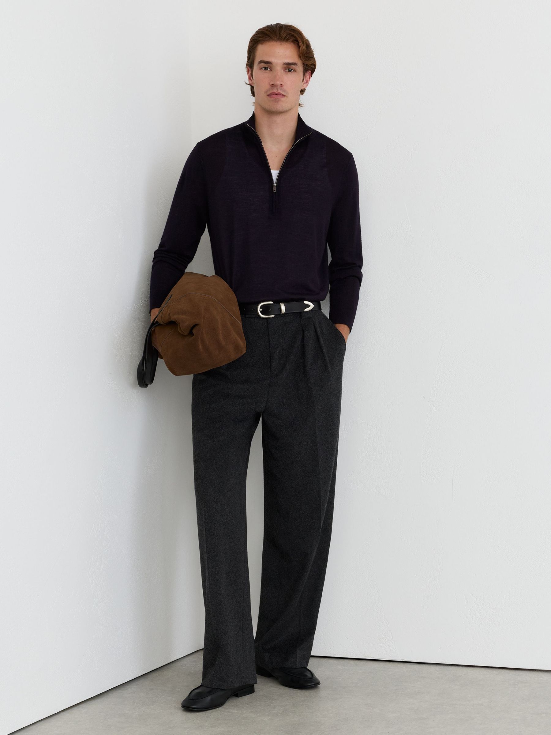 Ultra-Fine Merino Wool Quarter-Zip Jumper in Navy - Image 8 of 10