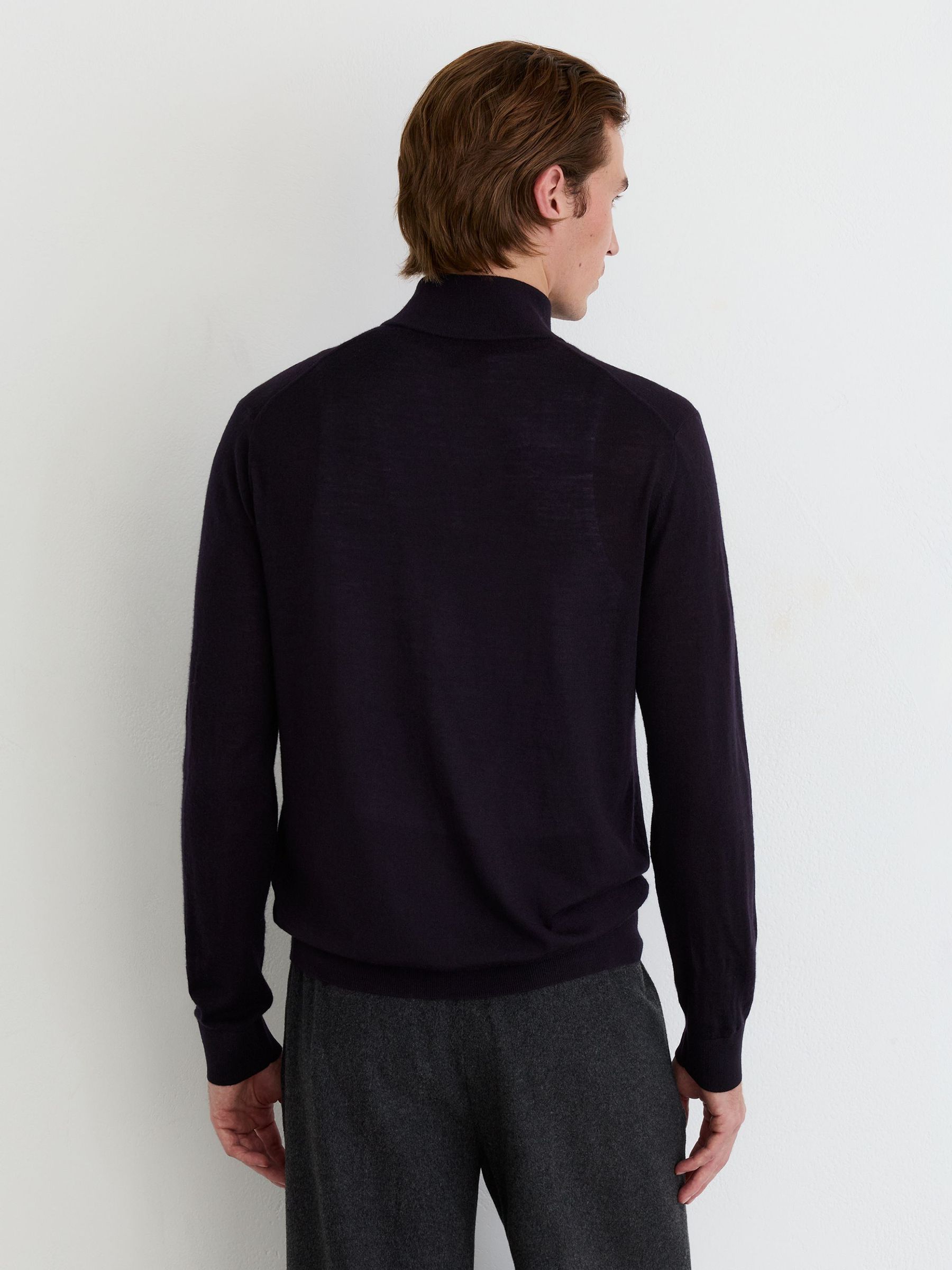 Ultra-Fine Merino Wool Quarter-Zip Jumper in Navy - Image 9 of 10
