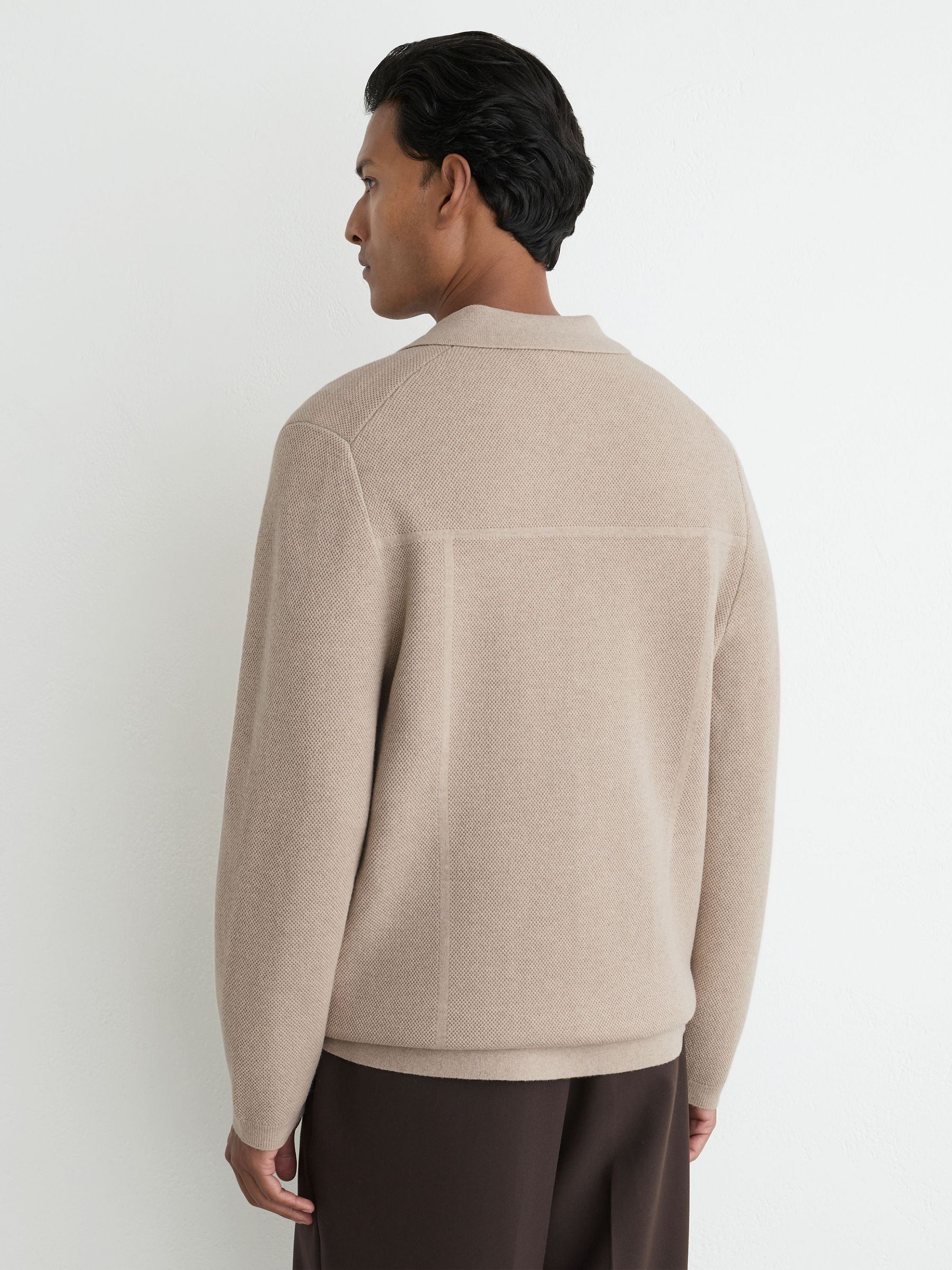Wool Collared Patch-Pocket Cardigan in Oatmeal - Image 5 of 7