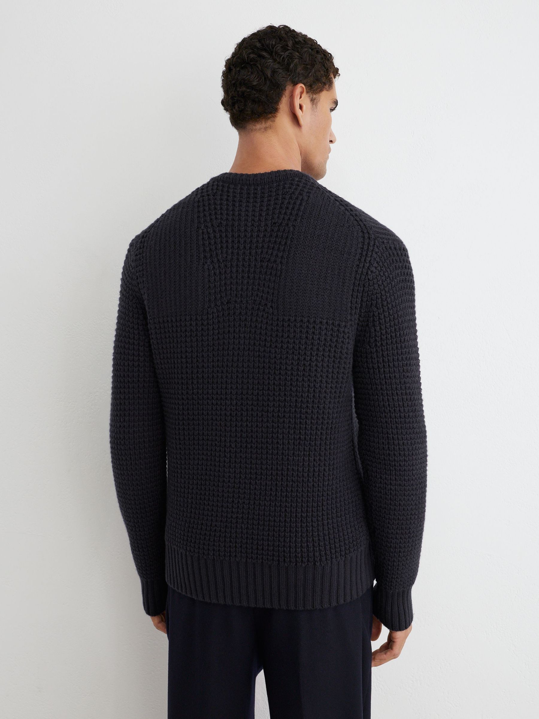 Waffle-Knit Dual-Zip Bomber Jacket in Navy - Image 5 de 6