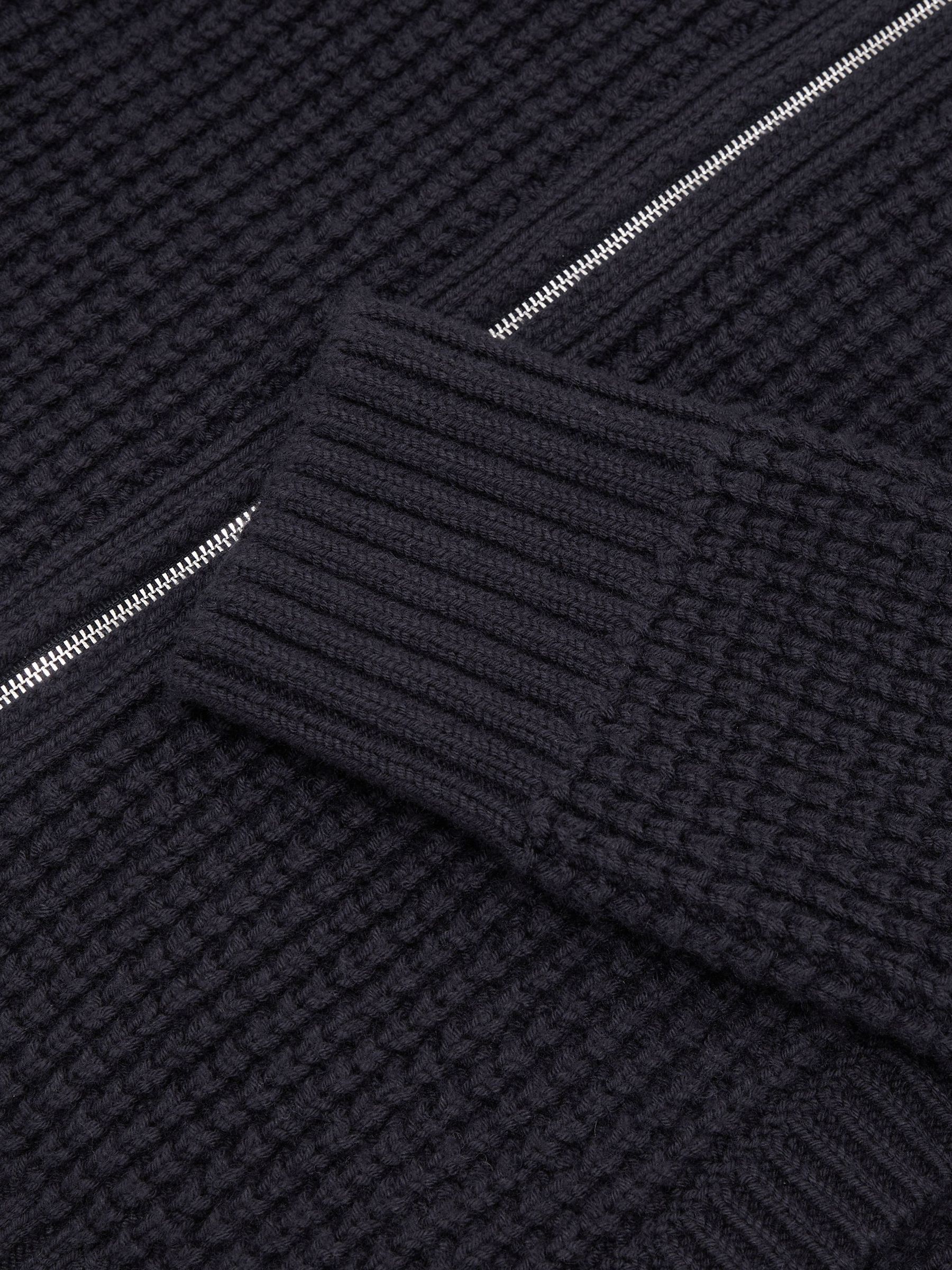 Waffle-Knit Dual-Zip Bomber Jacket in Navy - Image 6 de 6