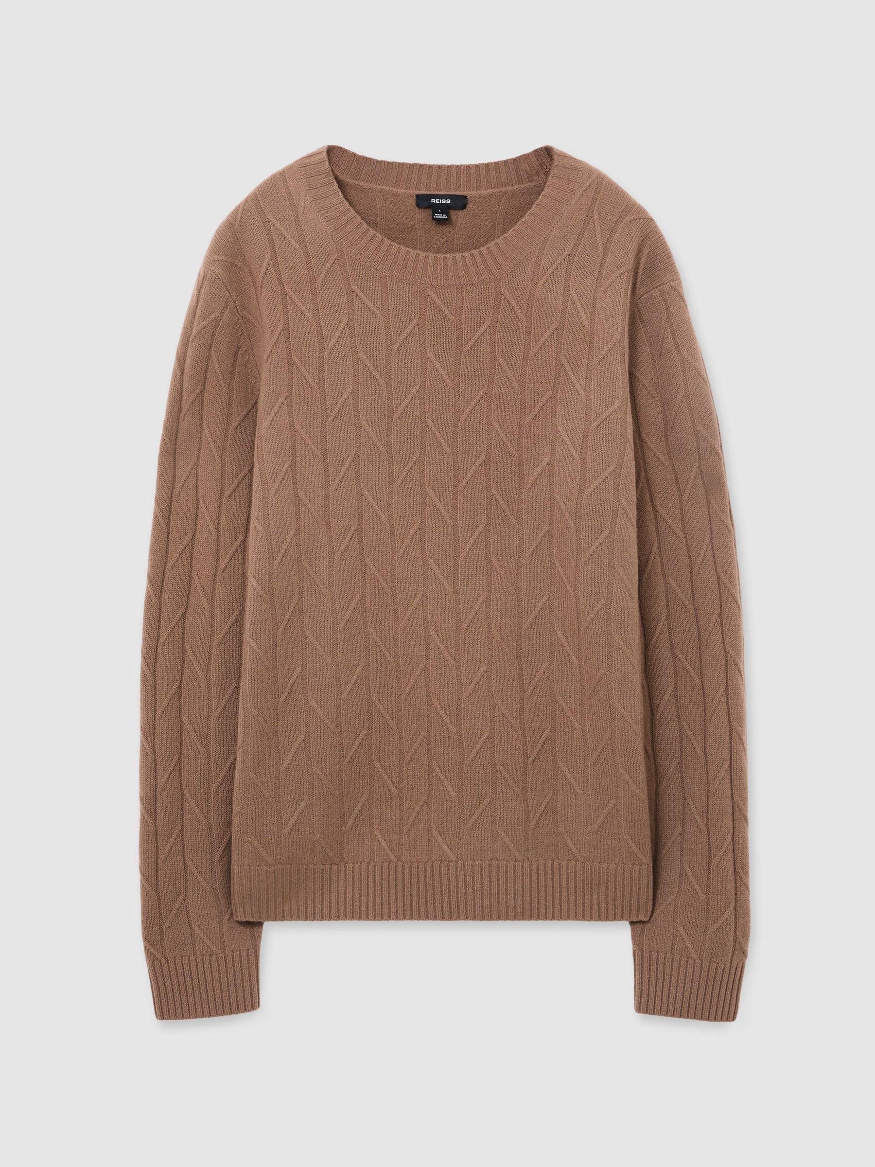 Wool Twisted-Cable Crew-Neck Jumper in Camel Brown - Image 2 of 7