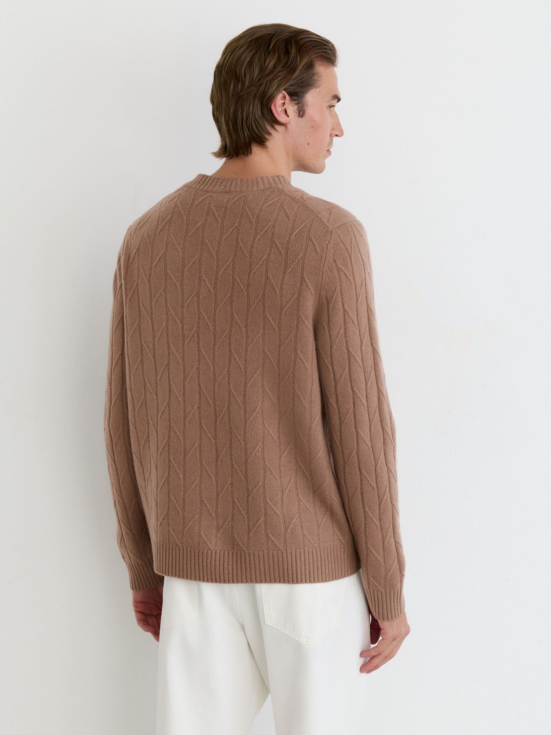 Wool Twisted-Cable Crew-Neck Jumper in Camel Brown - Image 6 of 7