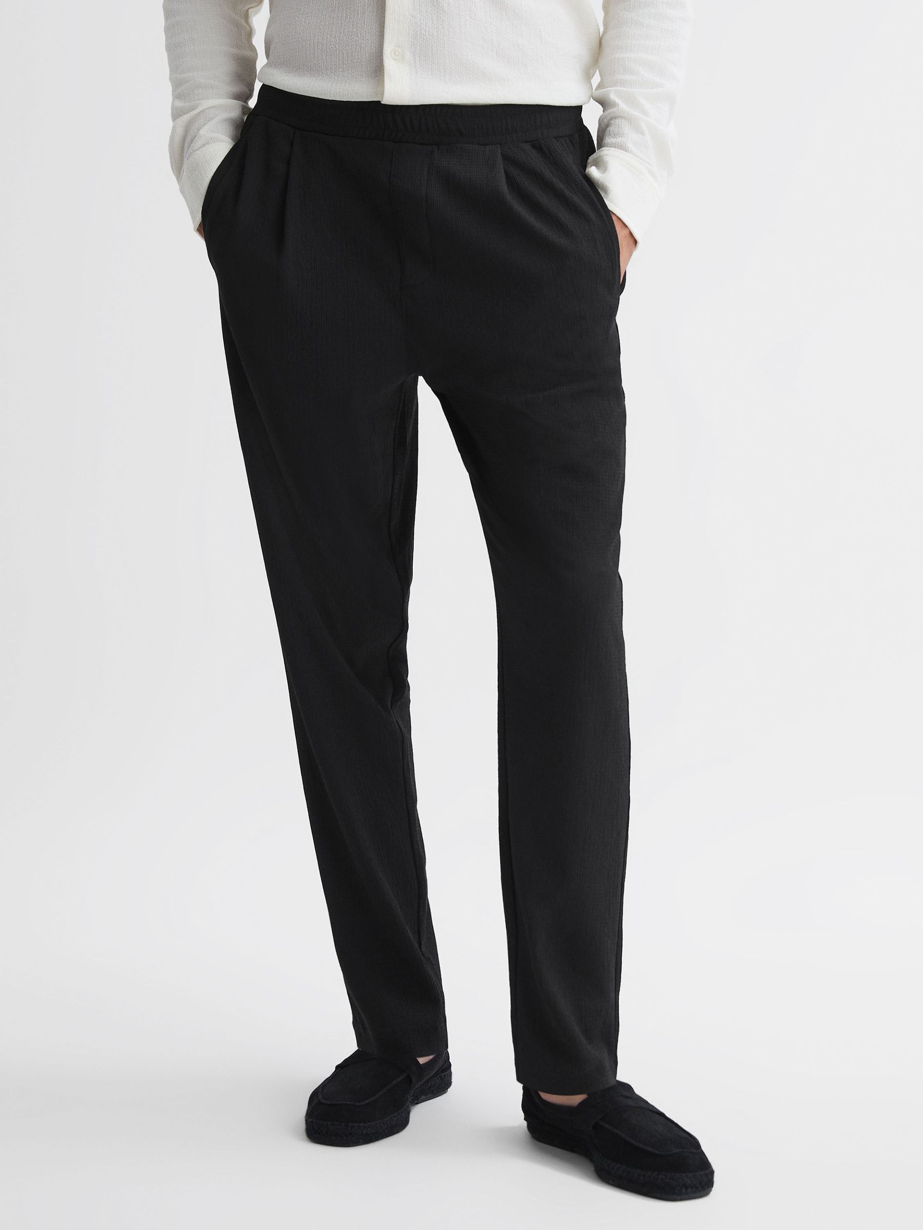 Tapered Textured Trousers in Black - Image 3 of 4