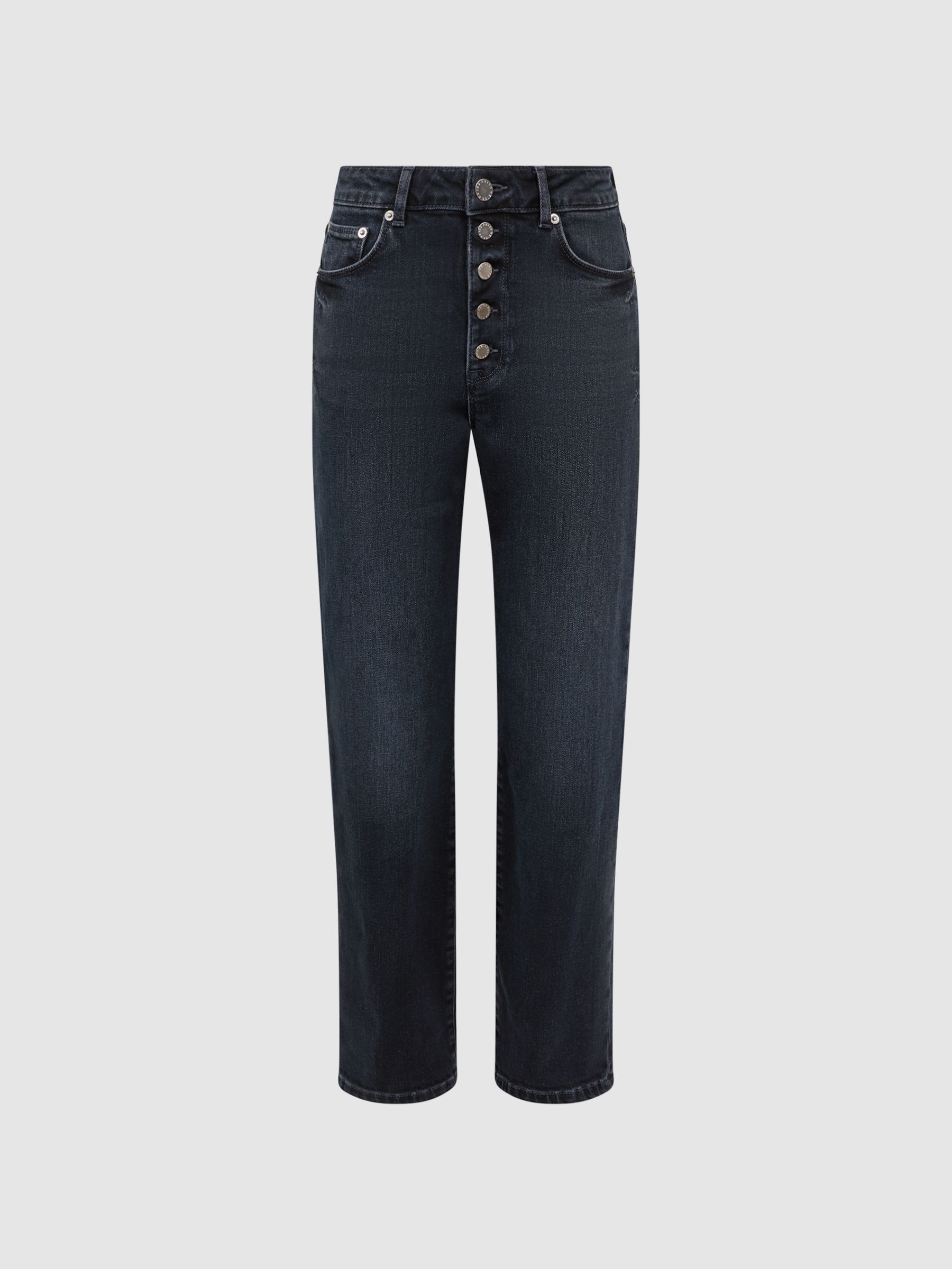 Cropped Mid Rise Straight Leg Jeans in Black - Image 2 of 6