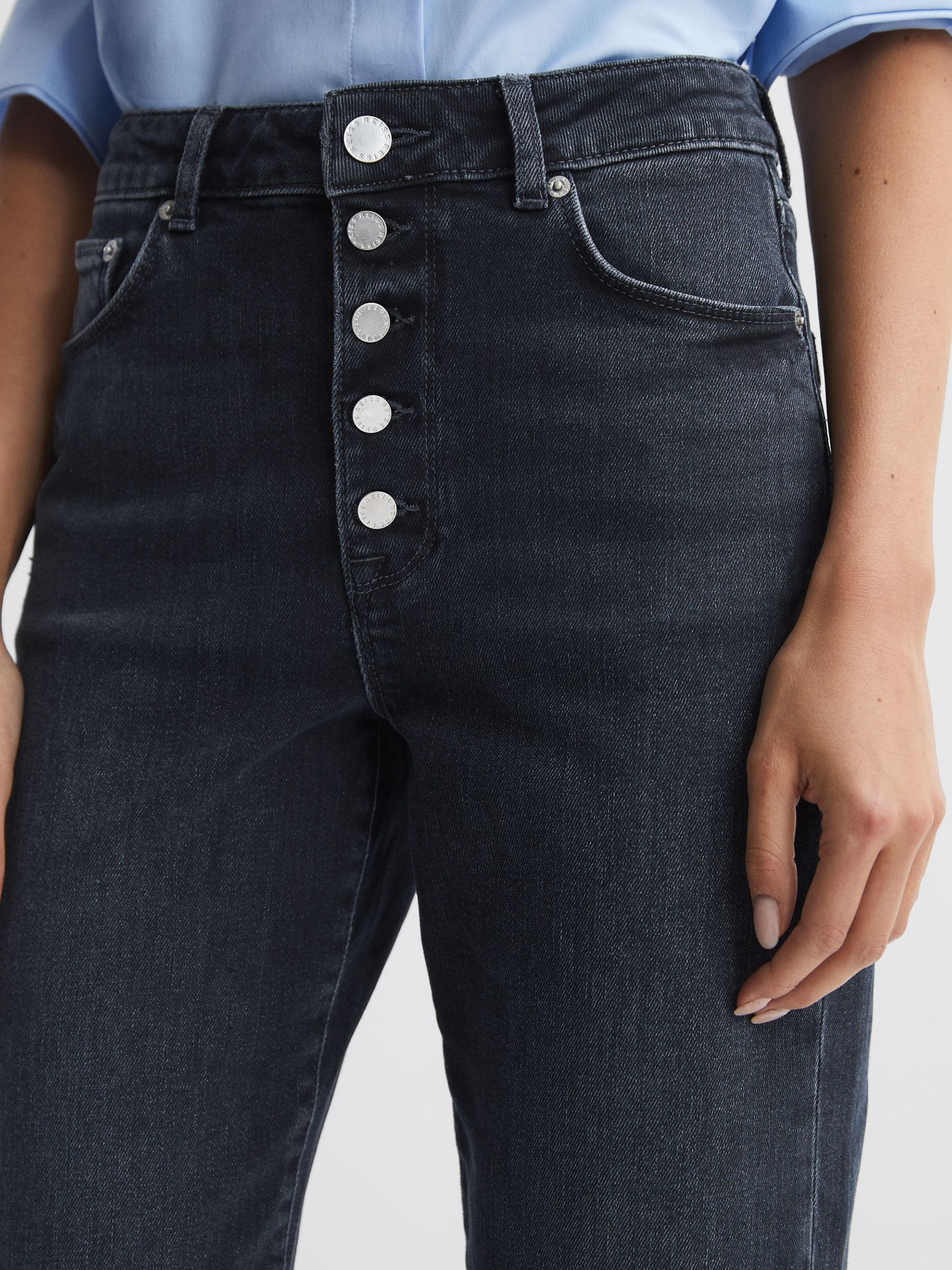 Cropped Mid Rise Straight Leg Jeans in Black - Image 4 of 6