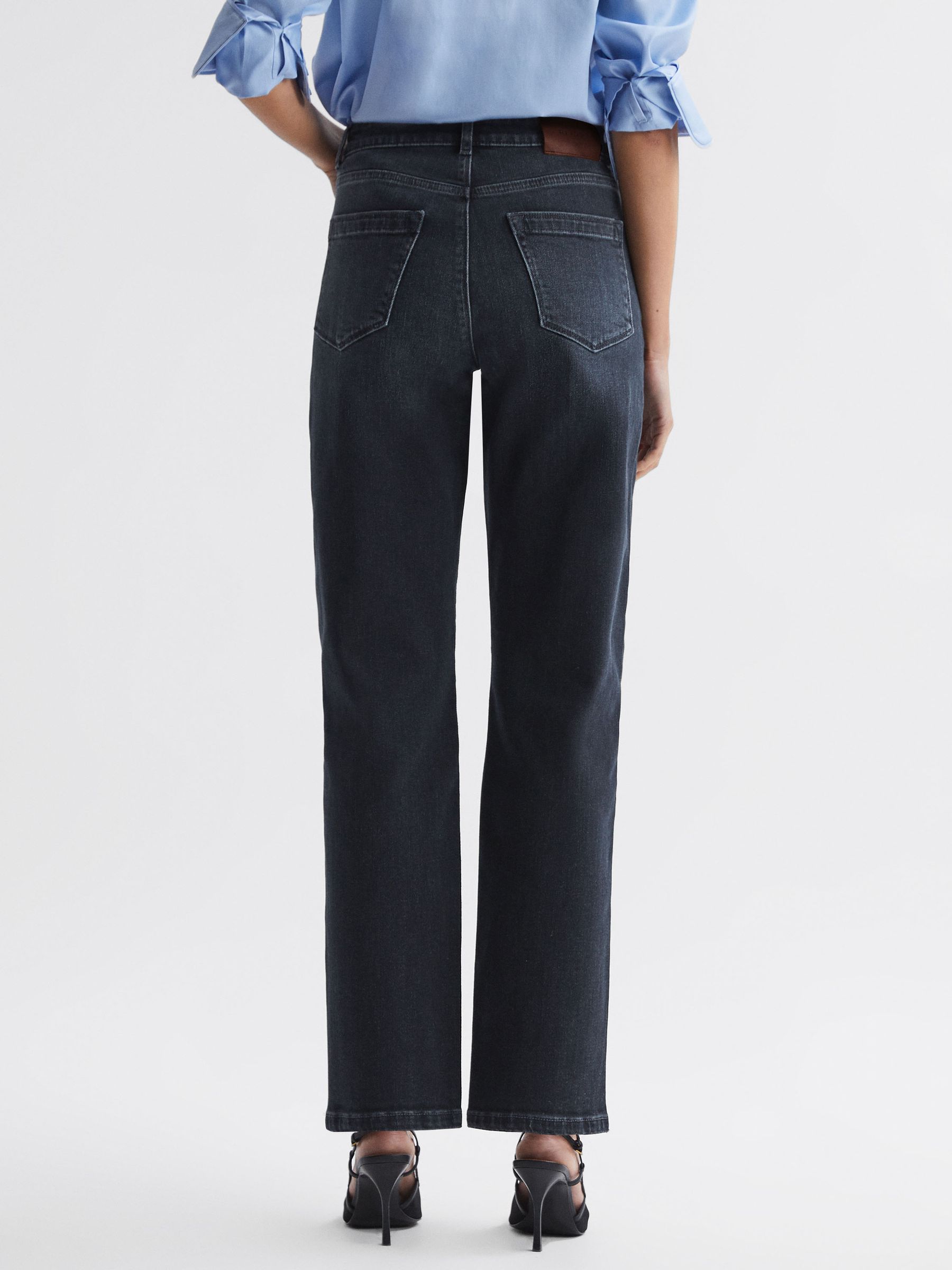 Cropped Mid Rise Straight Leg Jeans in Black - Image 5 of 6