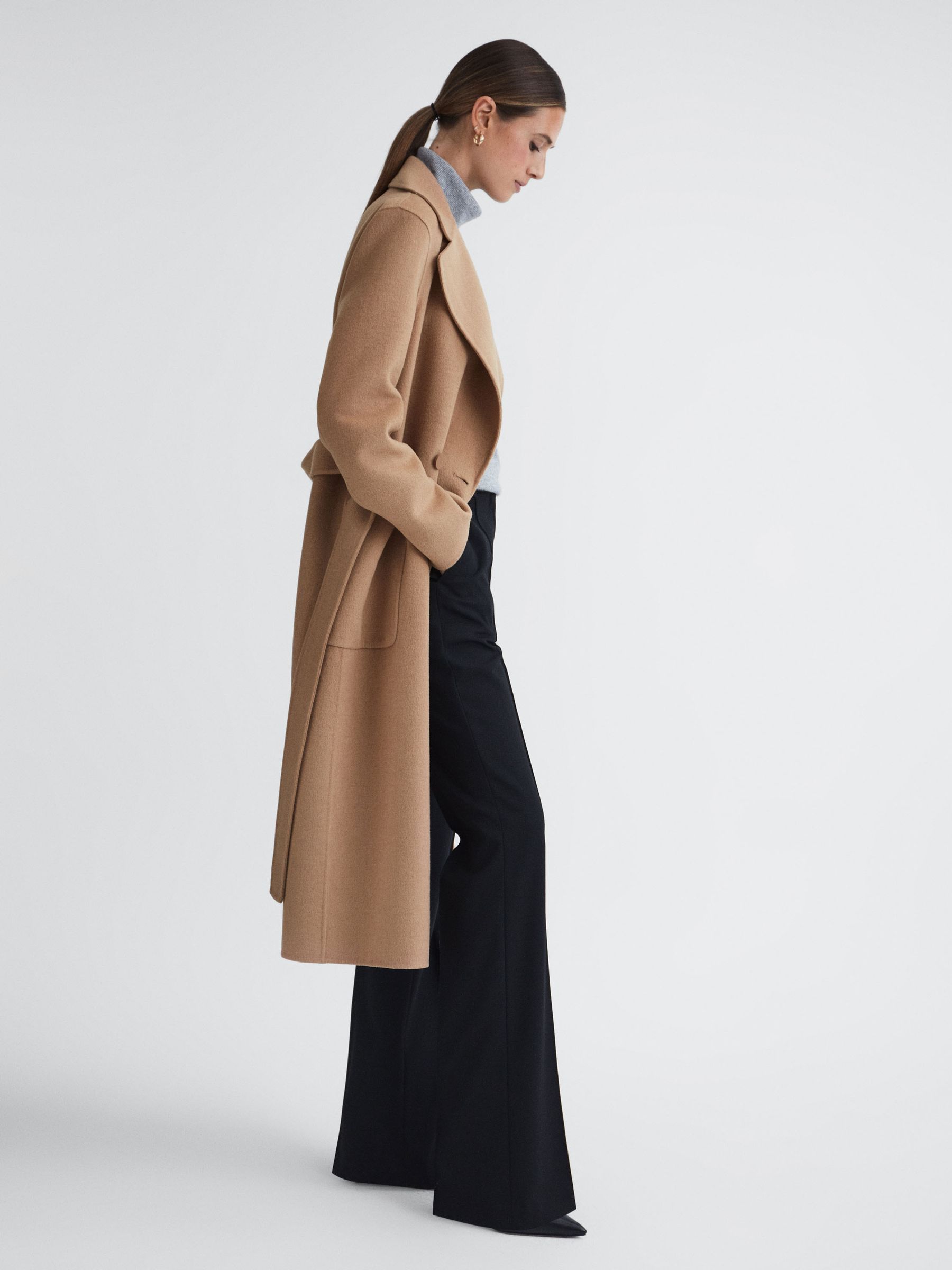 Long Wool Blend Blindseam Coat in Camel - Image 3 of 5