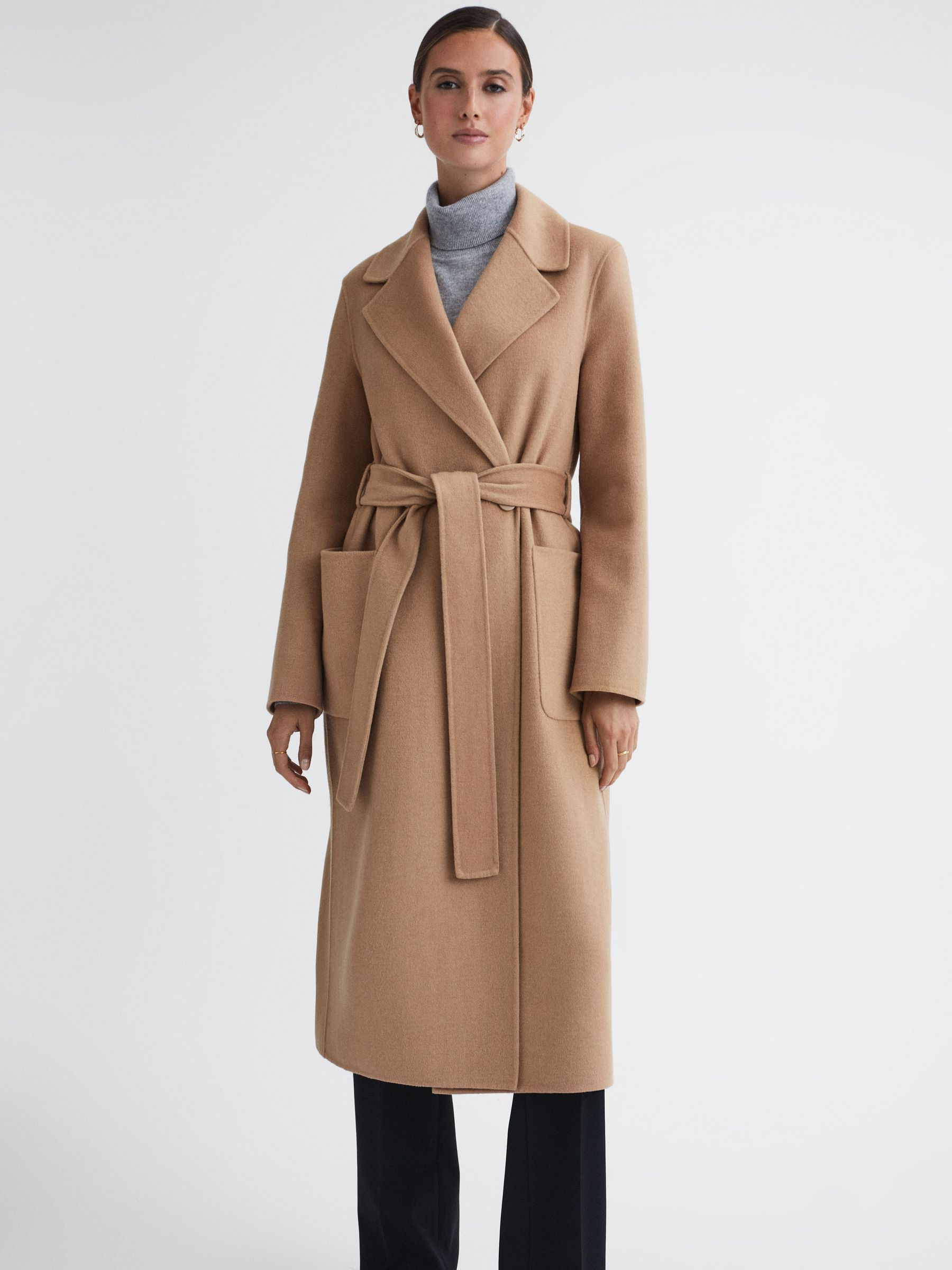 Long Wool Blend Blindseam Coat in Camel - Image 4 of 5