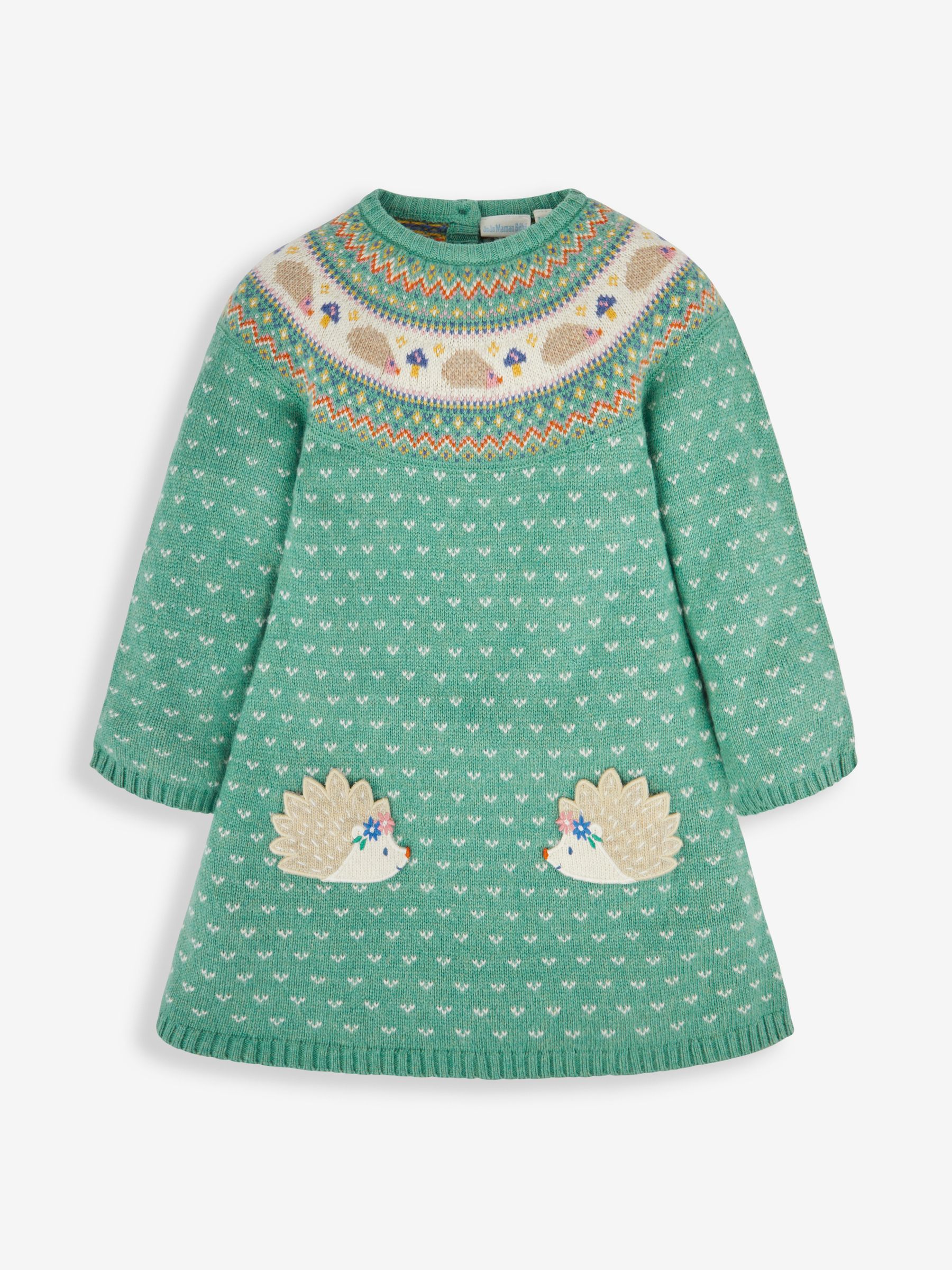 navy blue dress for baby girl Green Hedgehog Fair Isle Pattern Knitted Dress