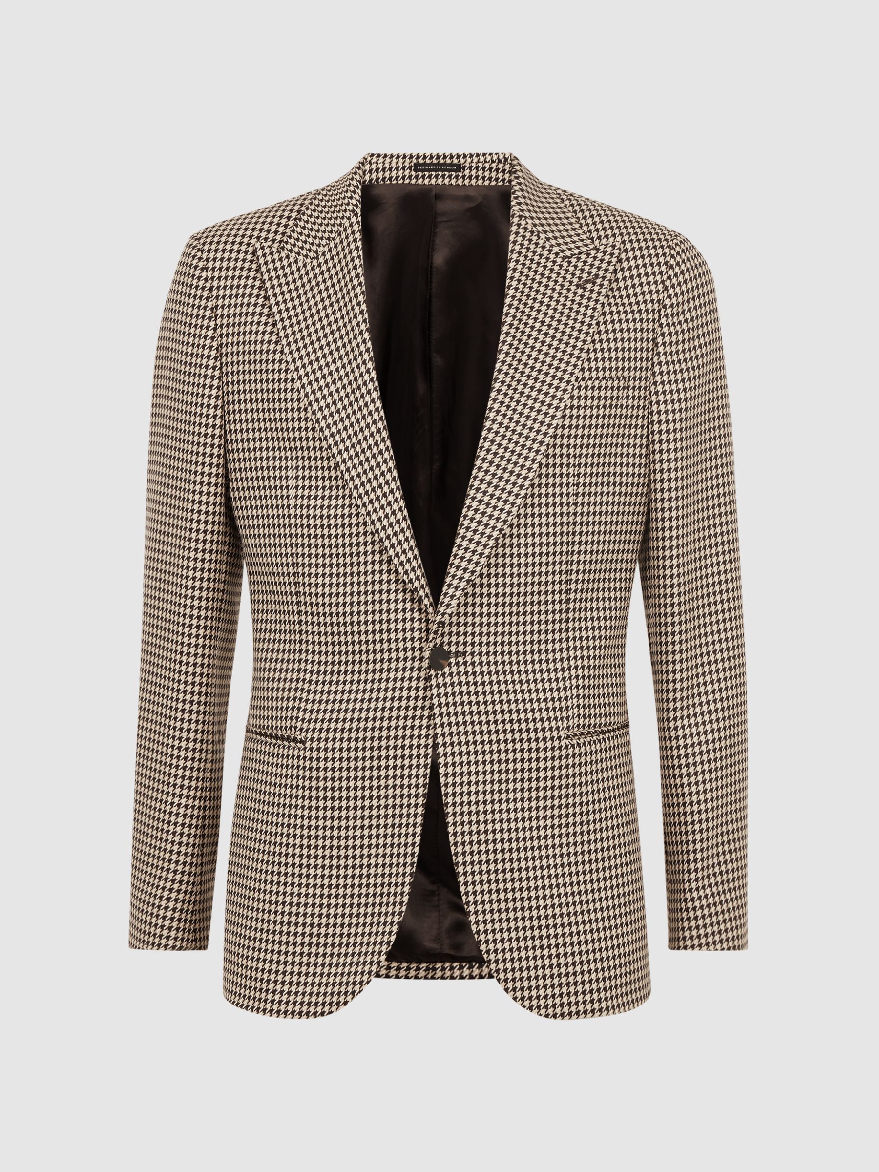 Slim Fit Single Breasted Dogtooth Blazer in Black/Ivory - Image 2 of 6