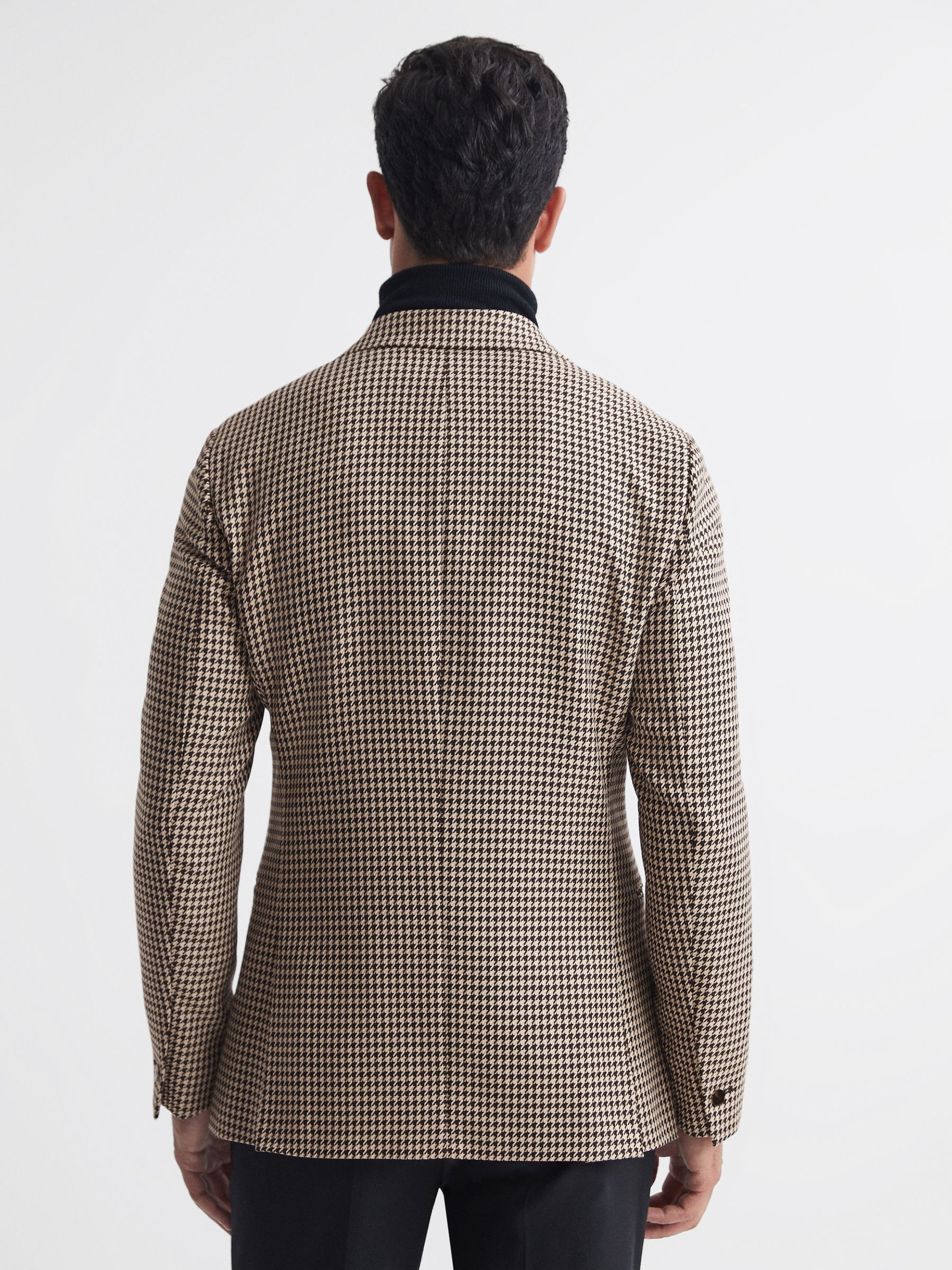Slim Fit Single Breasted Dogtooth Blazer in Black/Ivory - Image 4 of 6