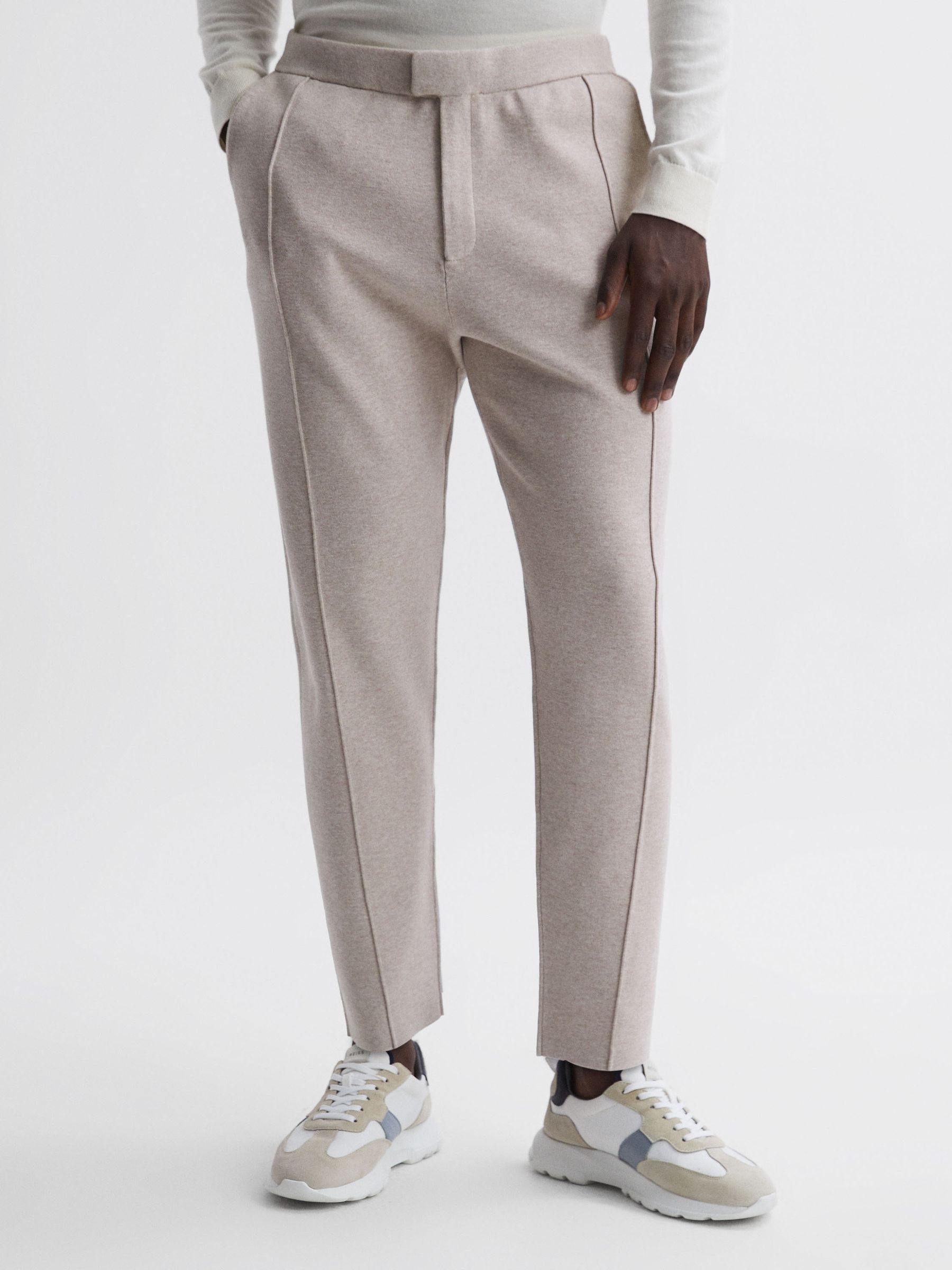 Knitted Front Seam Trousers in Oatmeal Melange - Image 1 of 4