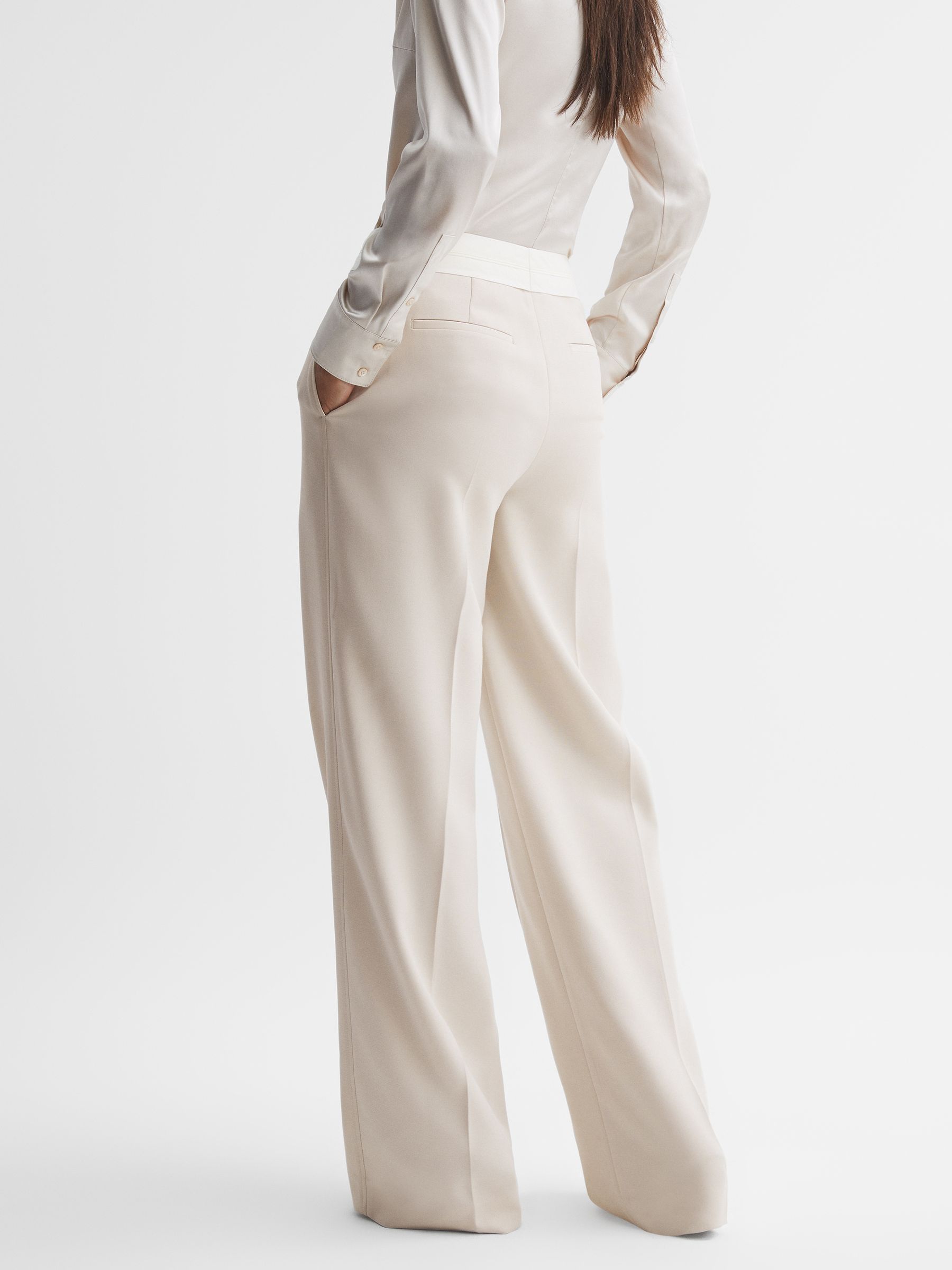 Mid Rise Contrast Wide Leg Suit Trousers in Neutral - Image 4 of 5