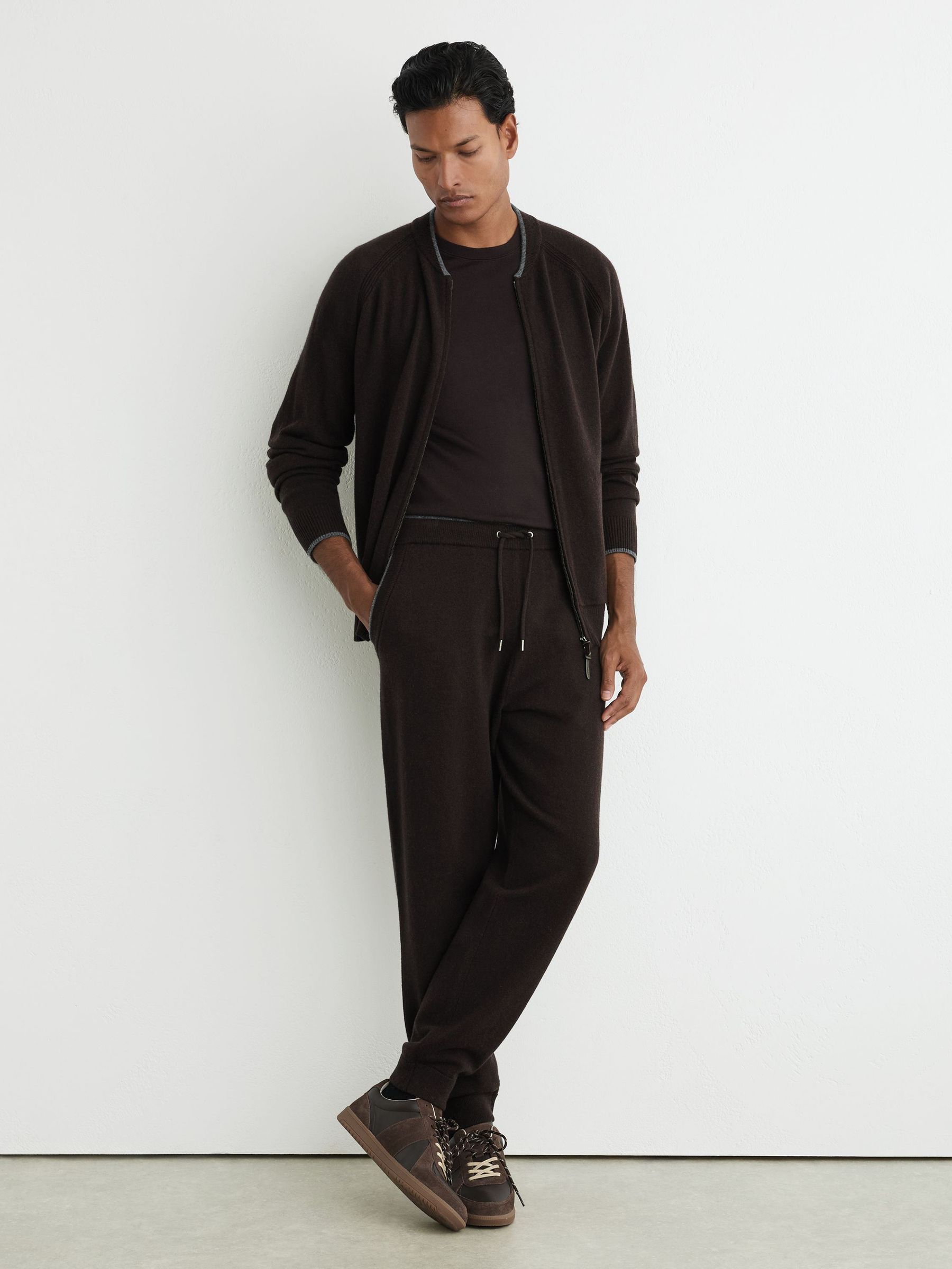 Merino Wool-Blend Cuffed Joggers in Chocolate Brown - Image 1 of 6 Merino Wool-Blend Cuffed Joggers in Chocolate Brown - Image 1 of 6