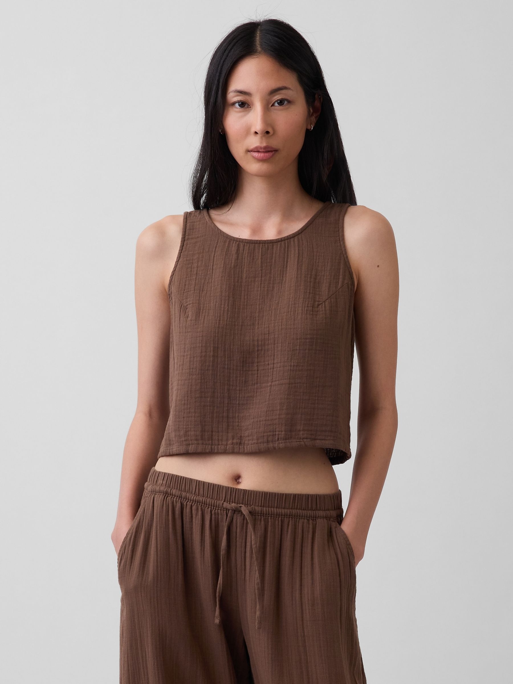 Brown Gauze Racer Shell Vest - Image 1 of 5