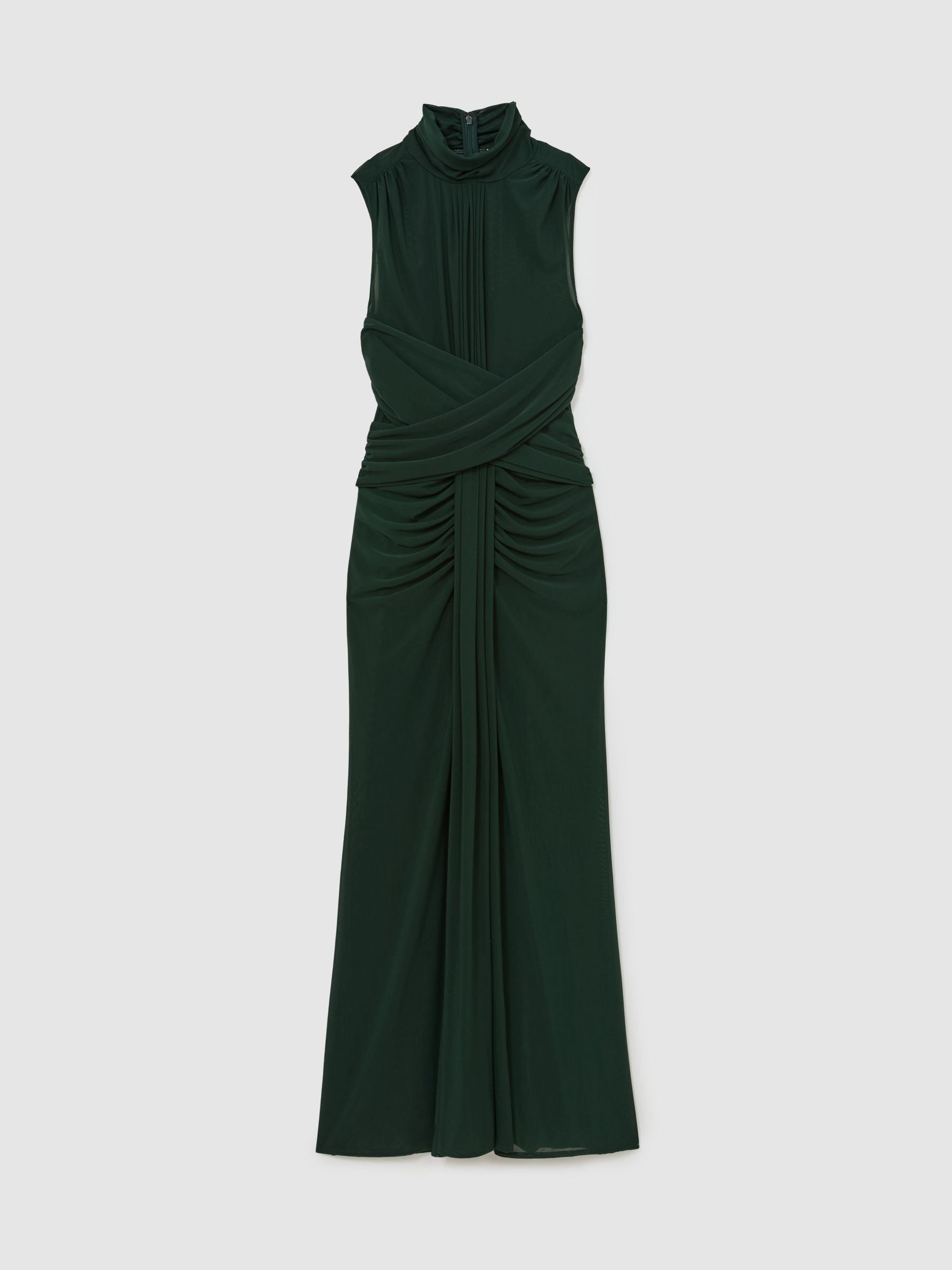Sheer Ruched Sleeveless Maxi Dress in Green - Image 2 of 7