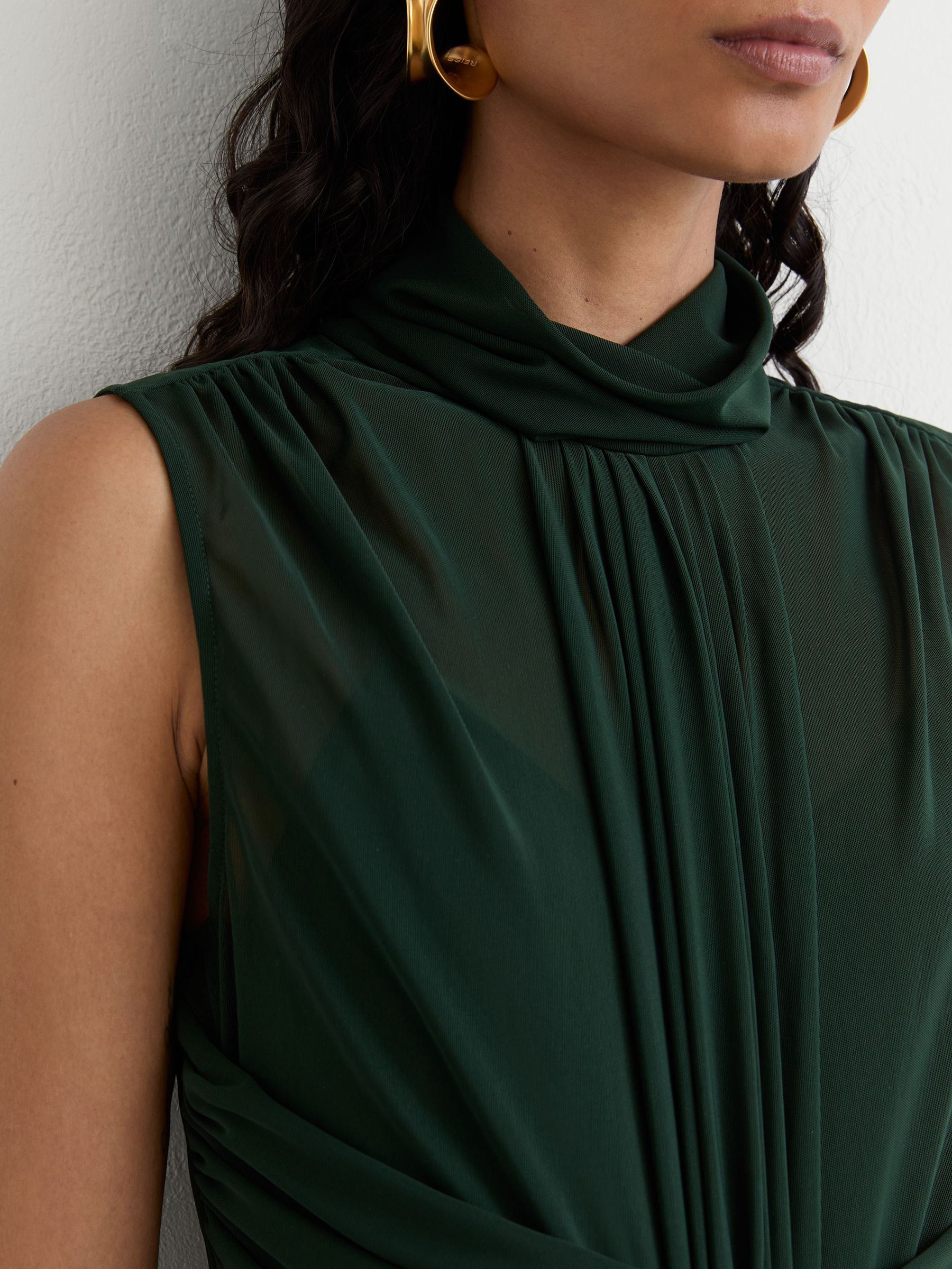 Sheer Ruched Sleeveless Maxi Dress in Green - Image 3 of 7