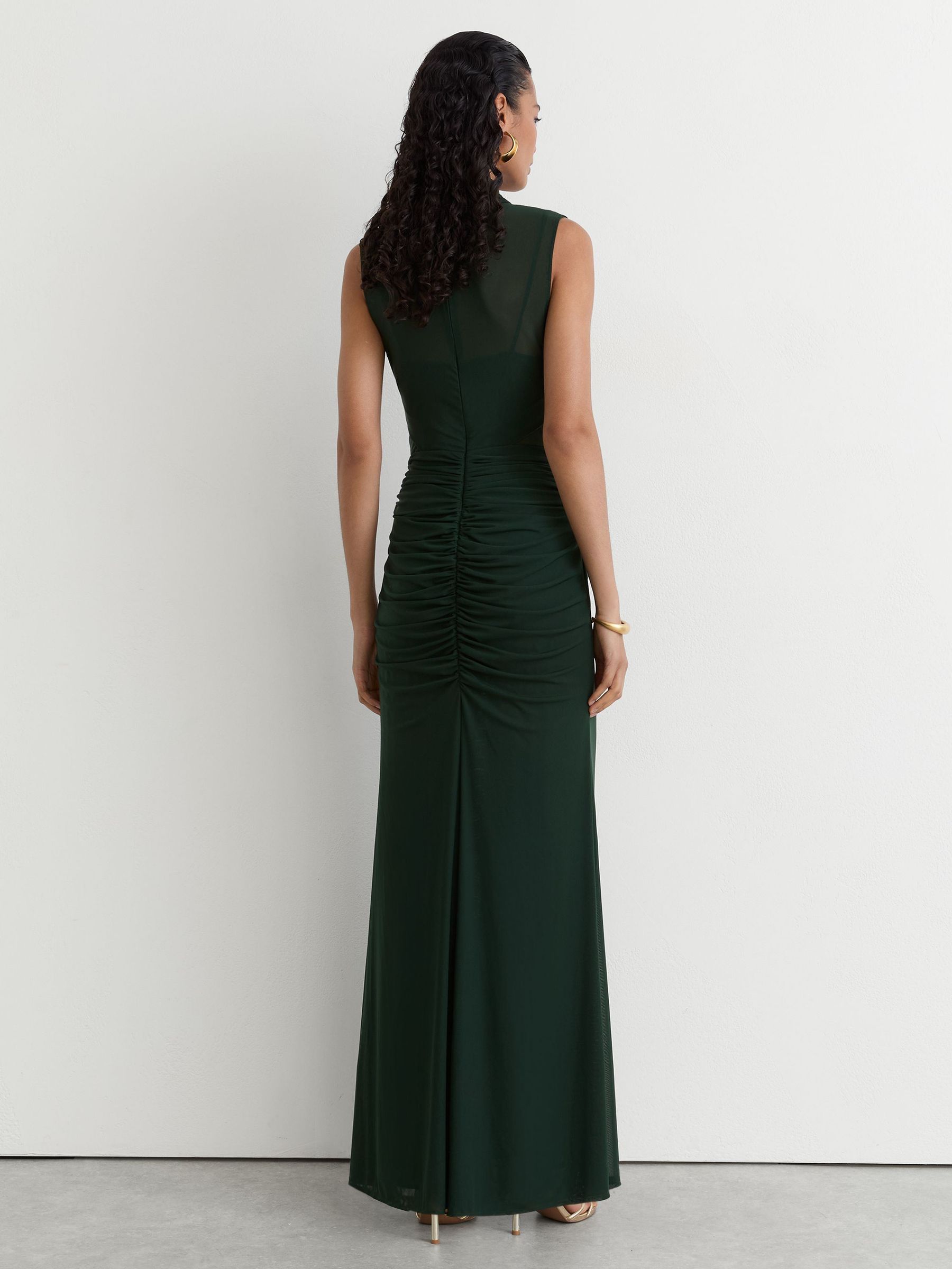 Sheer Ruched Sleeveless Maxi Dress in Green - Image 5 of 7