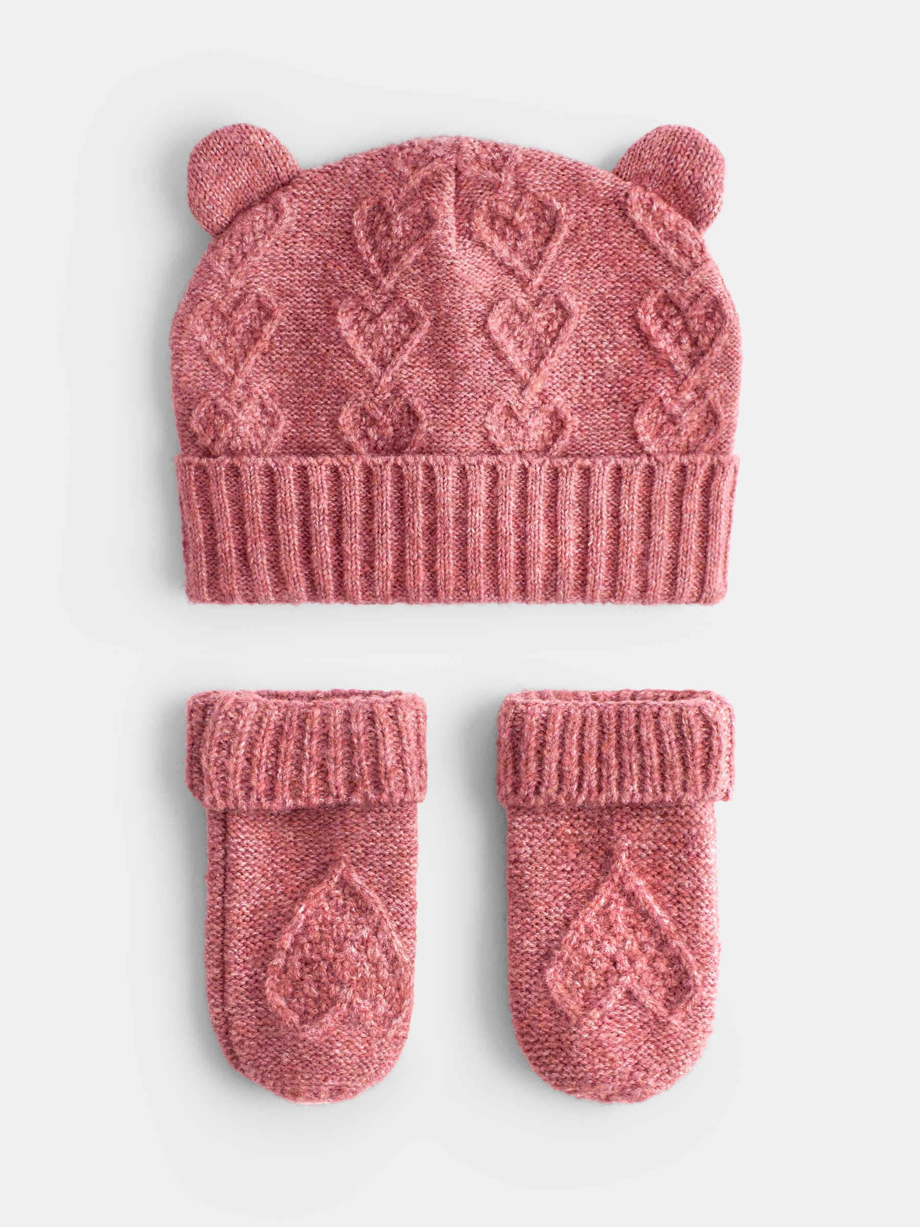 Pink Bear Knitted Hat And Mittens Set - Image 1 of 7