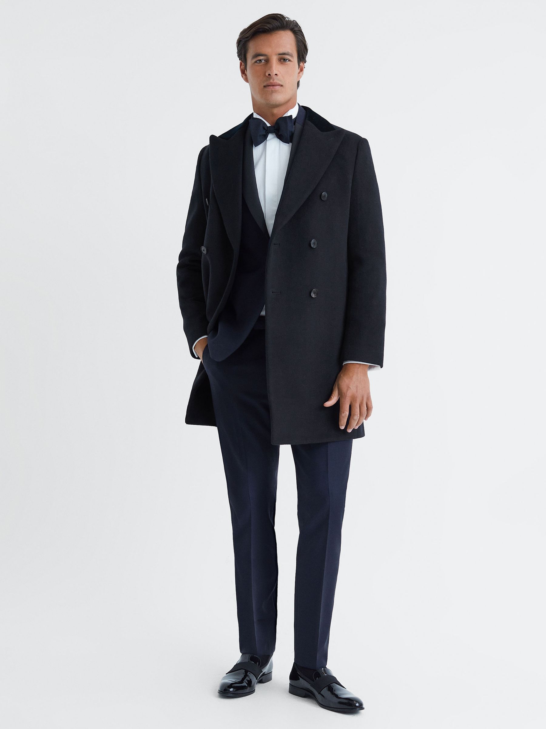 Wool Double Breasted Velvet Coat in Navy - Image 3 of 6