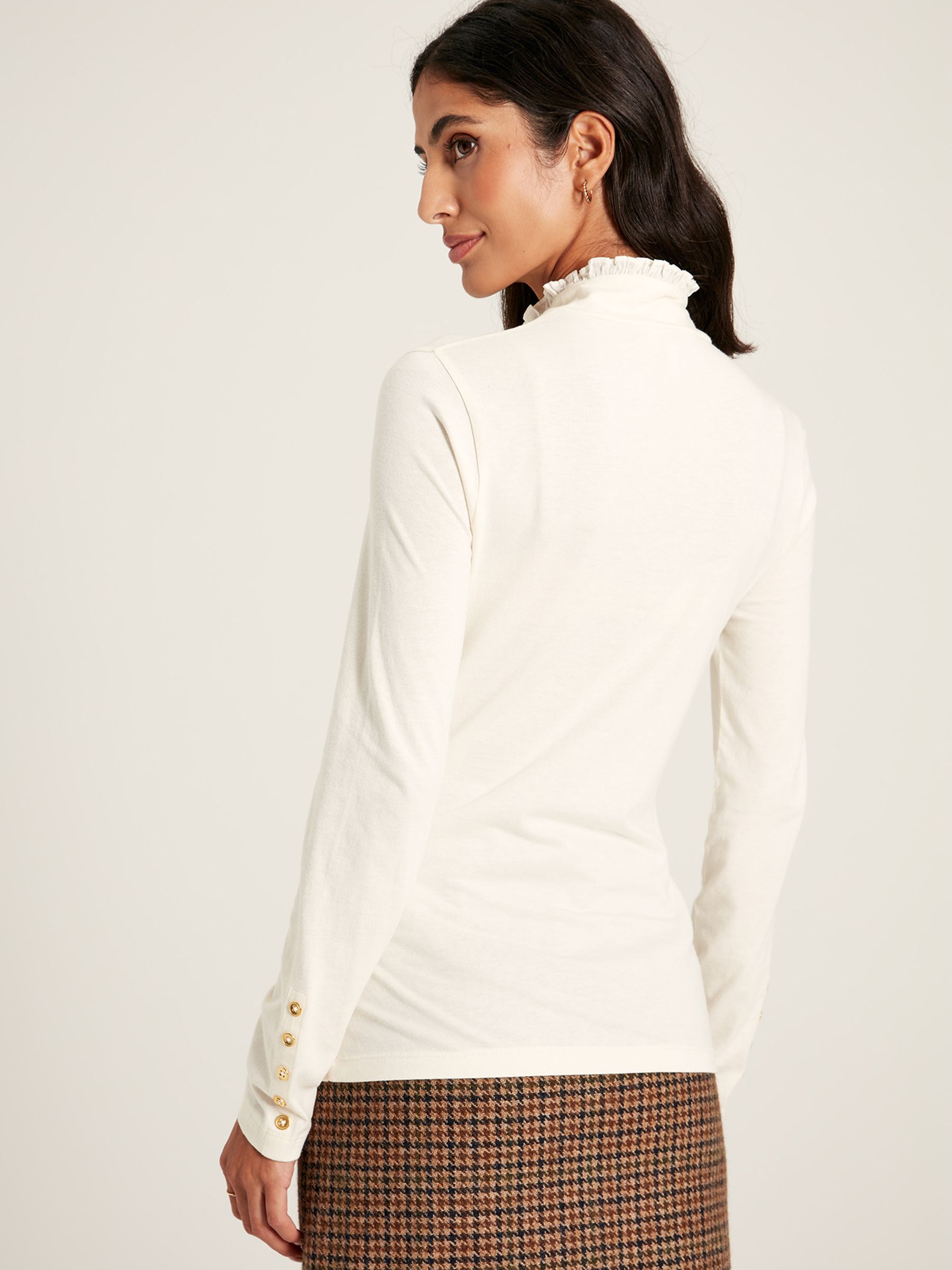 Amy Cream Long Sleeve High Neck Jersey Top - Image 2 of 7