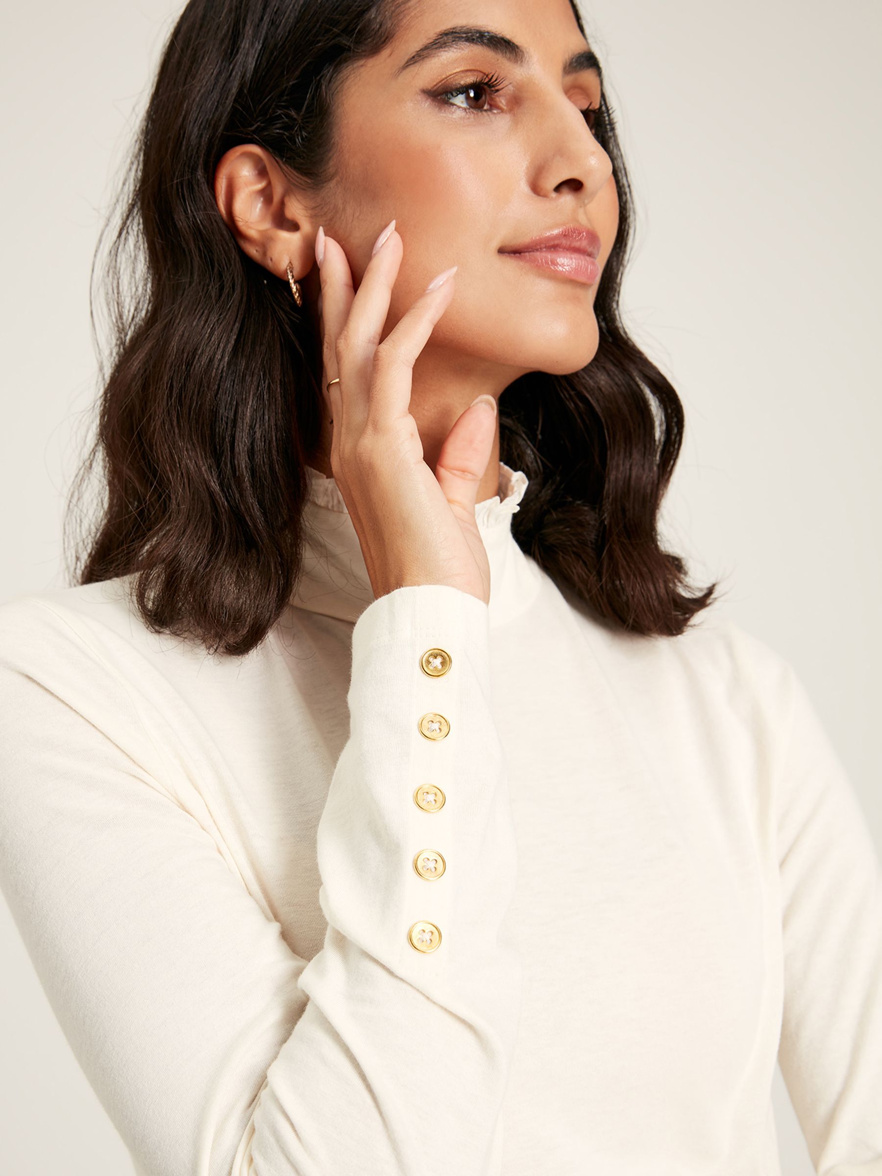 Amy Cream Long Sleeve High Neck Jersey Top - Image 5 of 7