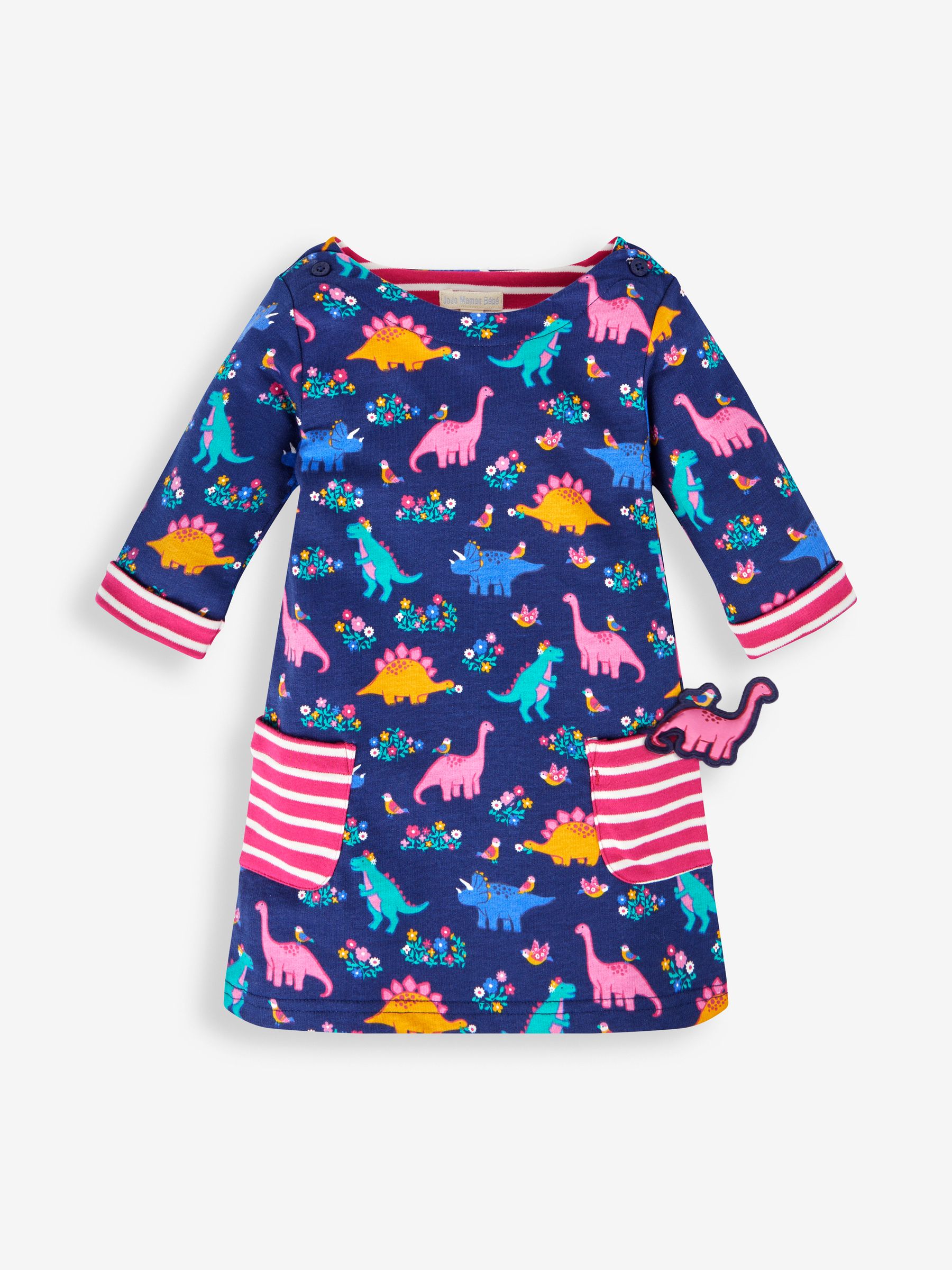 Navy Blue Dino & Bird Girls' A-Line Dress | JoJo Maman Bb USA Navy Blue Dino & Bird Girls' A-Line Dress | JoJo Maman Bb USA