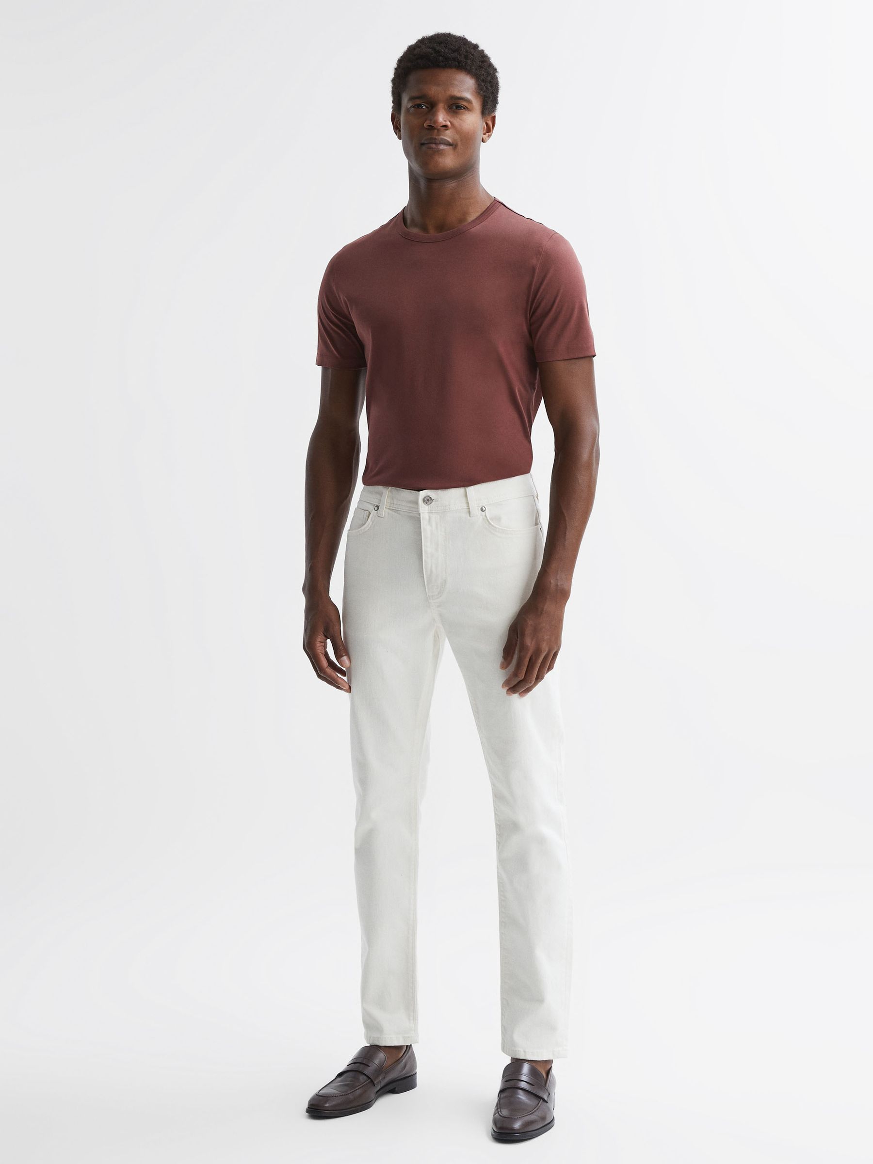 Mercerised Cotton Crew Neck T-Shirt in Copper - Image 3 of 5