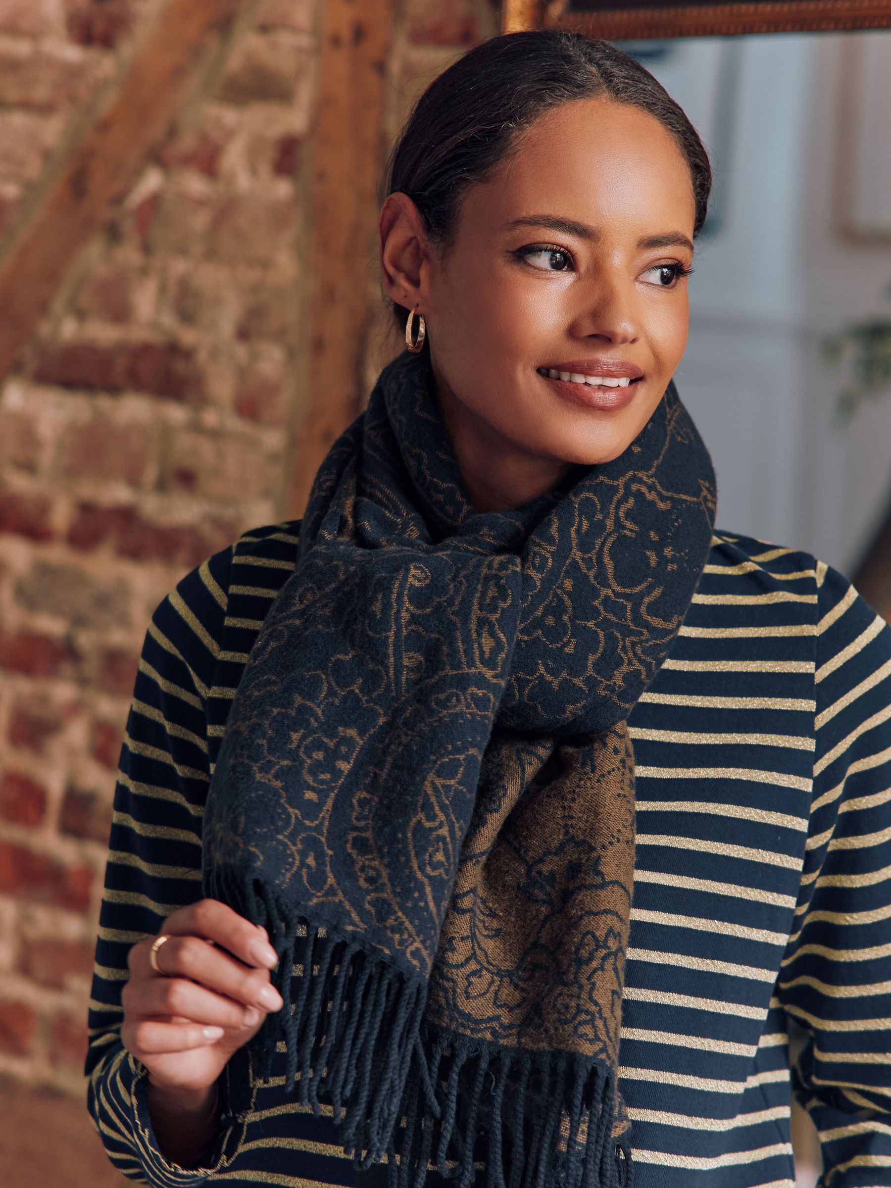 Elissa Navy Paisley Jaquard Scarf - Image 1 of 6 Elissa Navy Paisley Jaquard Scarf - Image 1 of 6