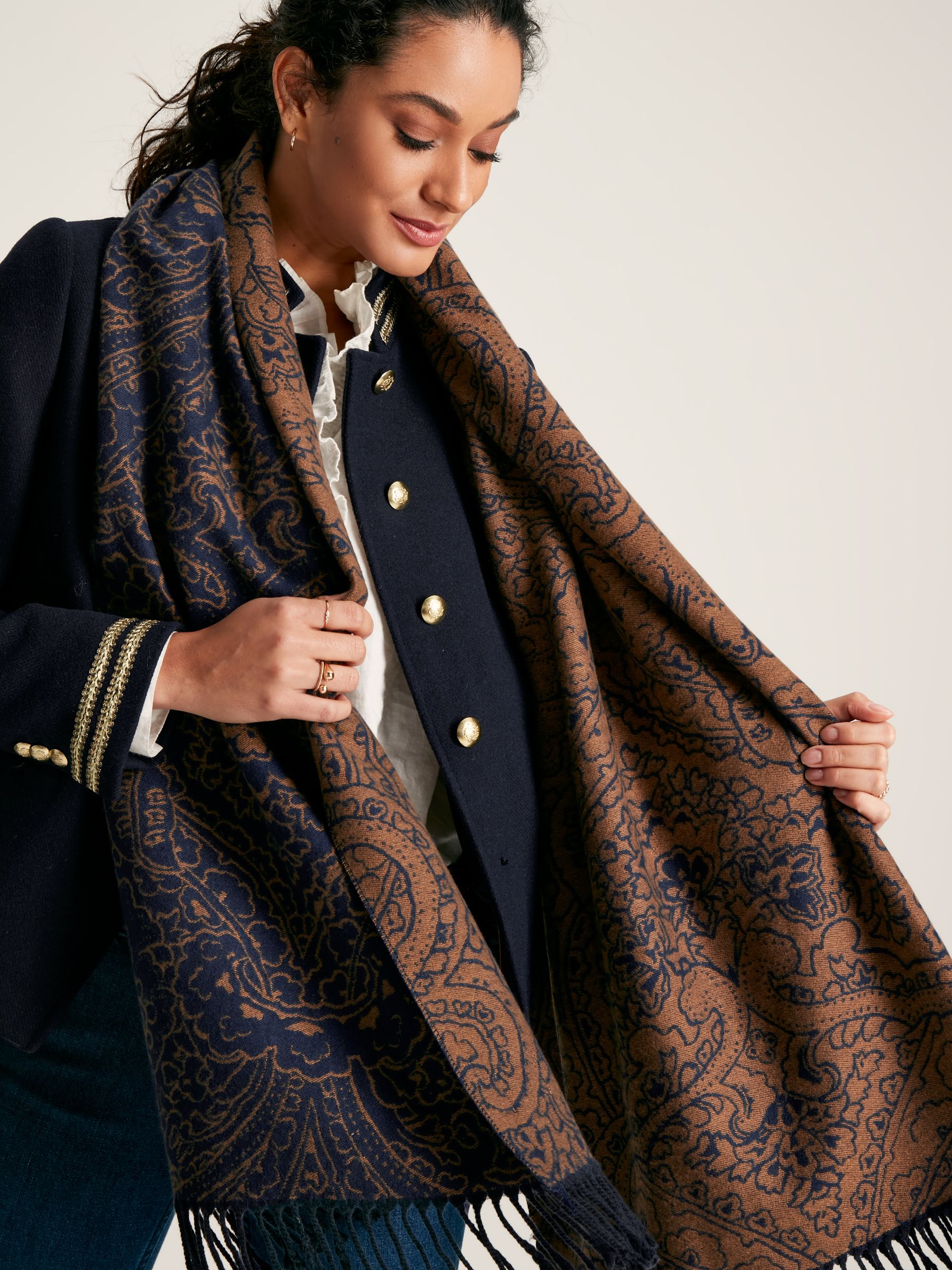 Elissa Navy Paisley Jaquard Scarf - Image 2 of 6