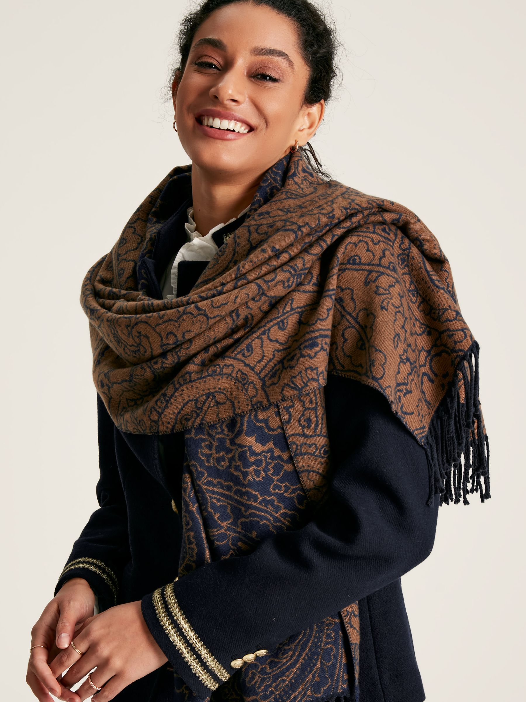 Elissa Navy Paisley Jaquard Scarf - Image 3 of 6