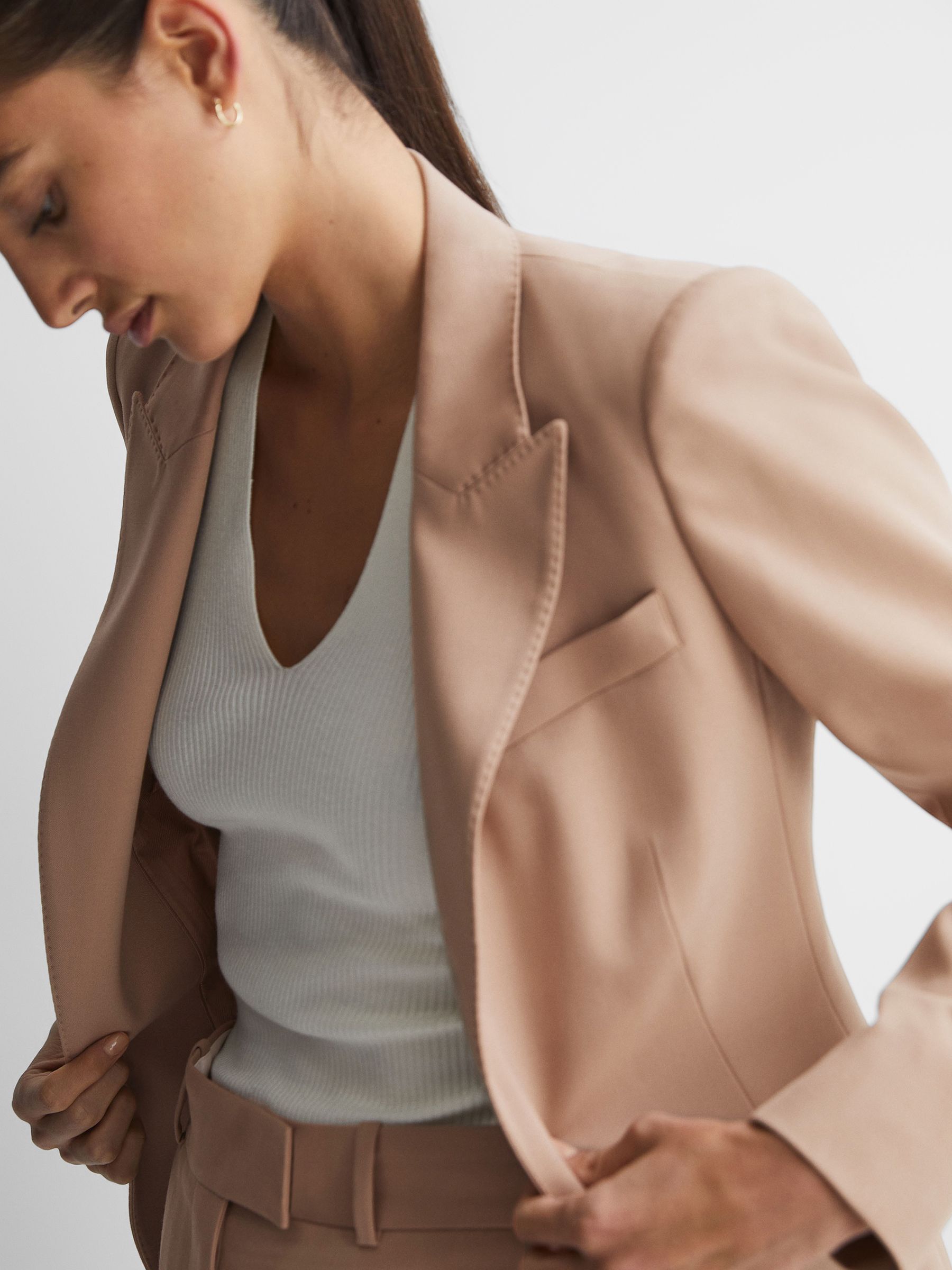 Tailored Wool Blend Single Breasted Suit Blazer in Camel - Image 3 of 5