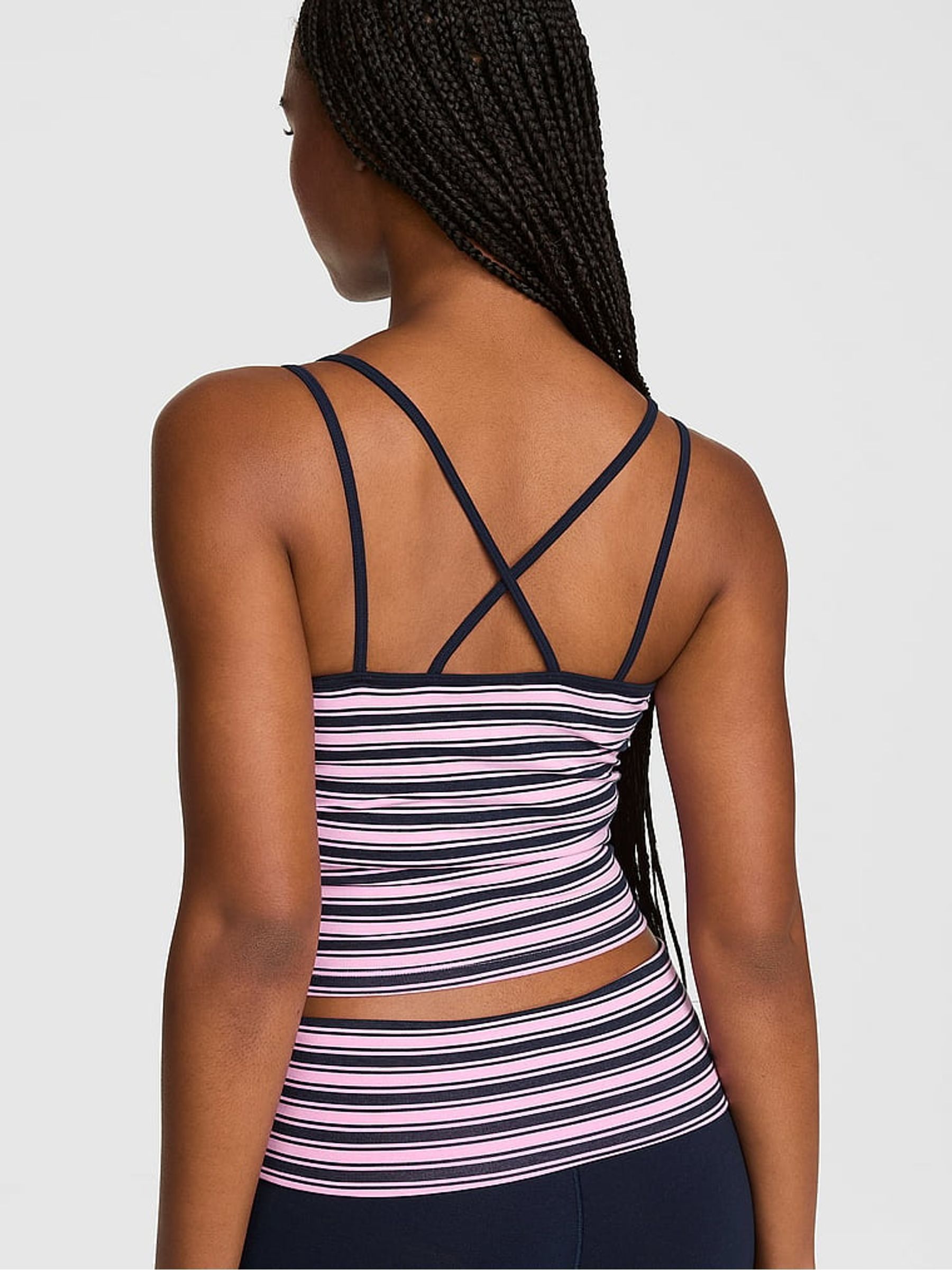 Pink Stripe Cotton Cross Back Tank Top - Image 2 of 2