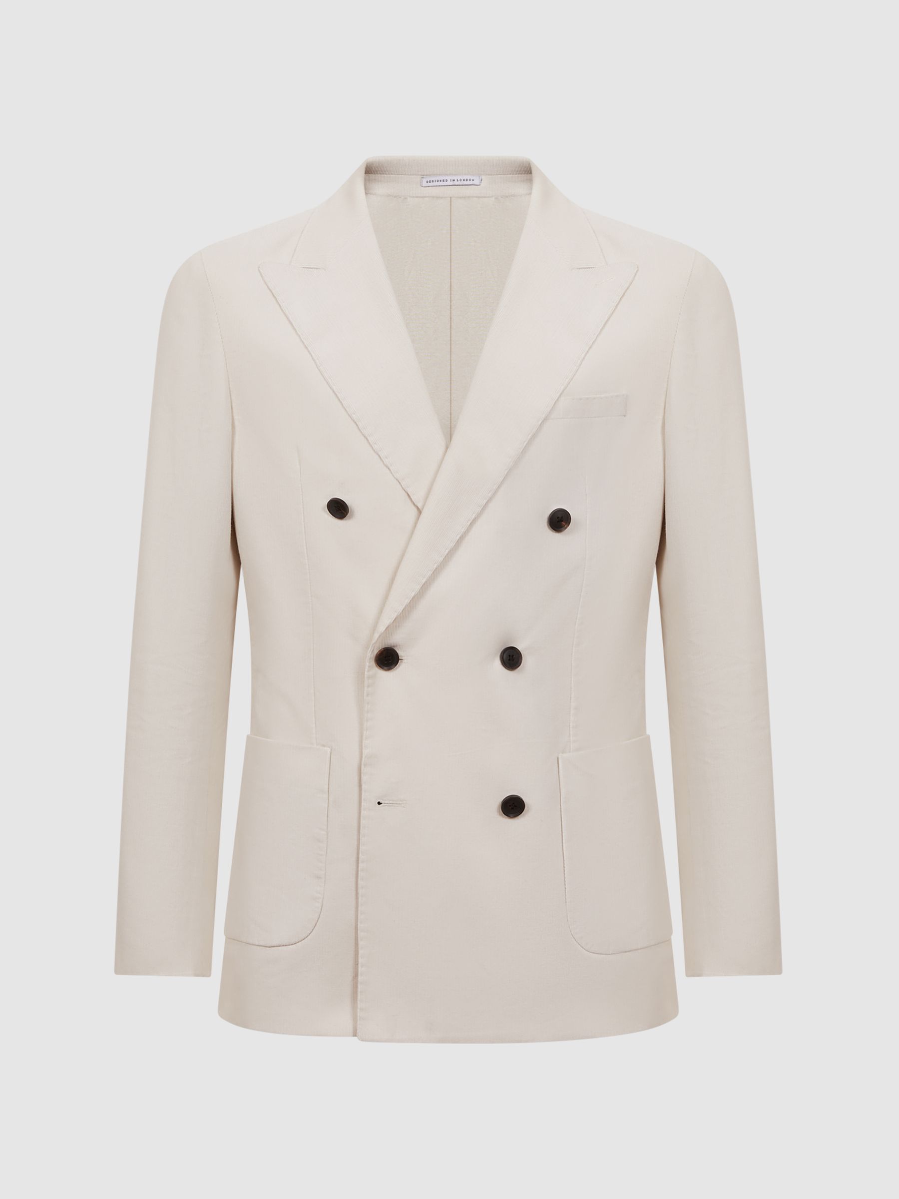 Slim Fit Double Breasted Cotton Blazer in Ecru - Image 2 of 8