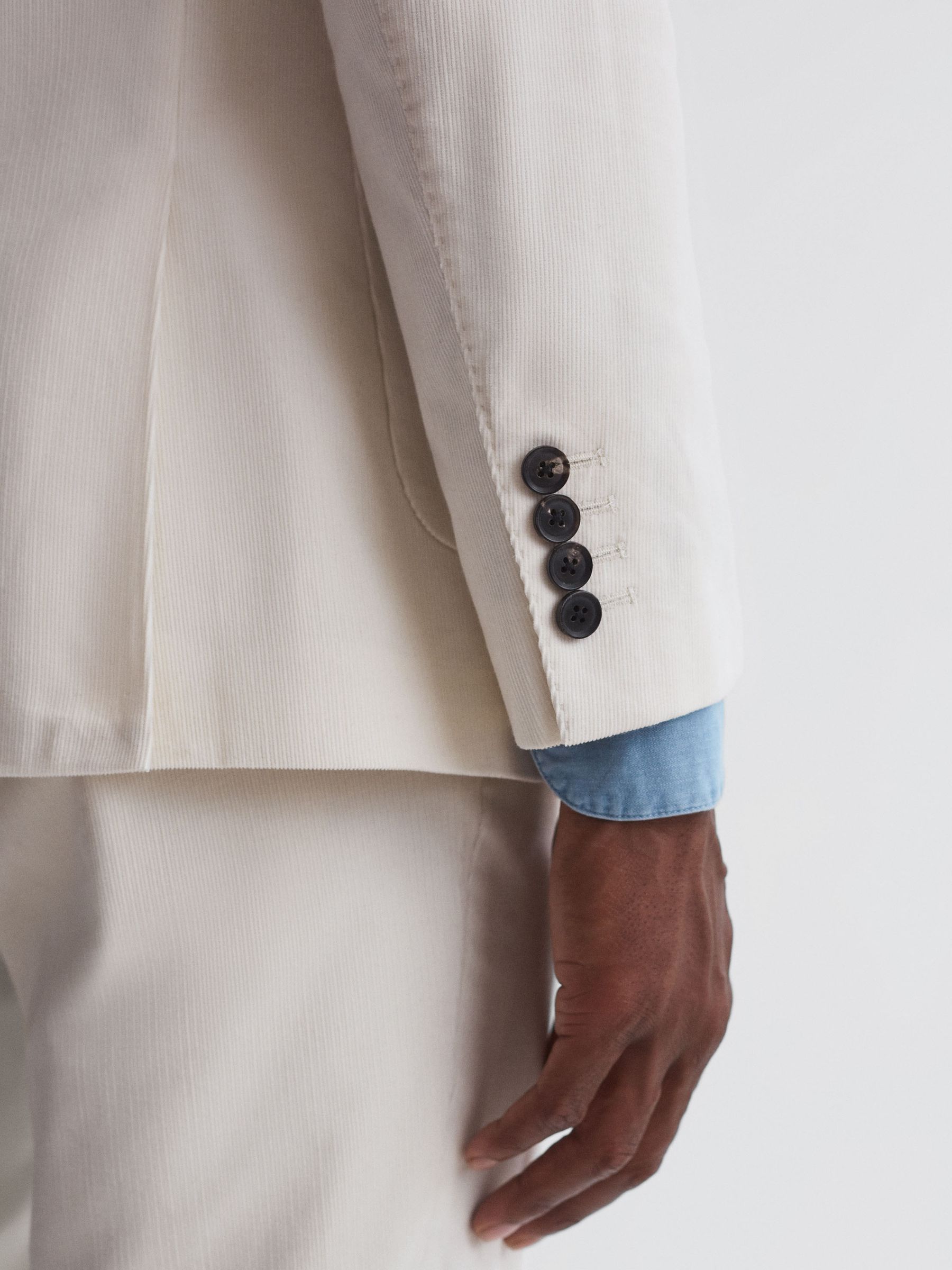 Slim Fit Double Breasted Cotton Blazer in Ecru - Image 8 of 8