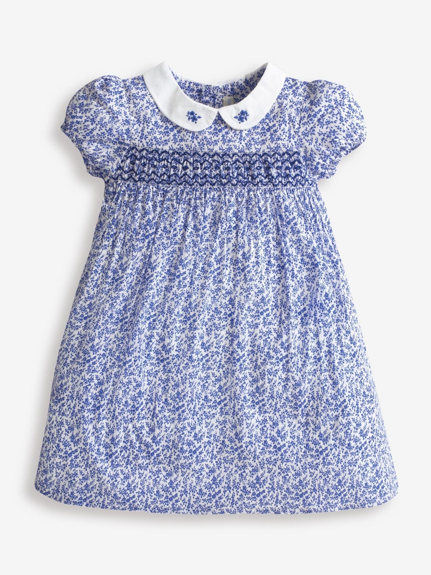 Blue Girls' Ditsy Print Smocked Dress - Image 4 of 4
