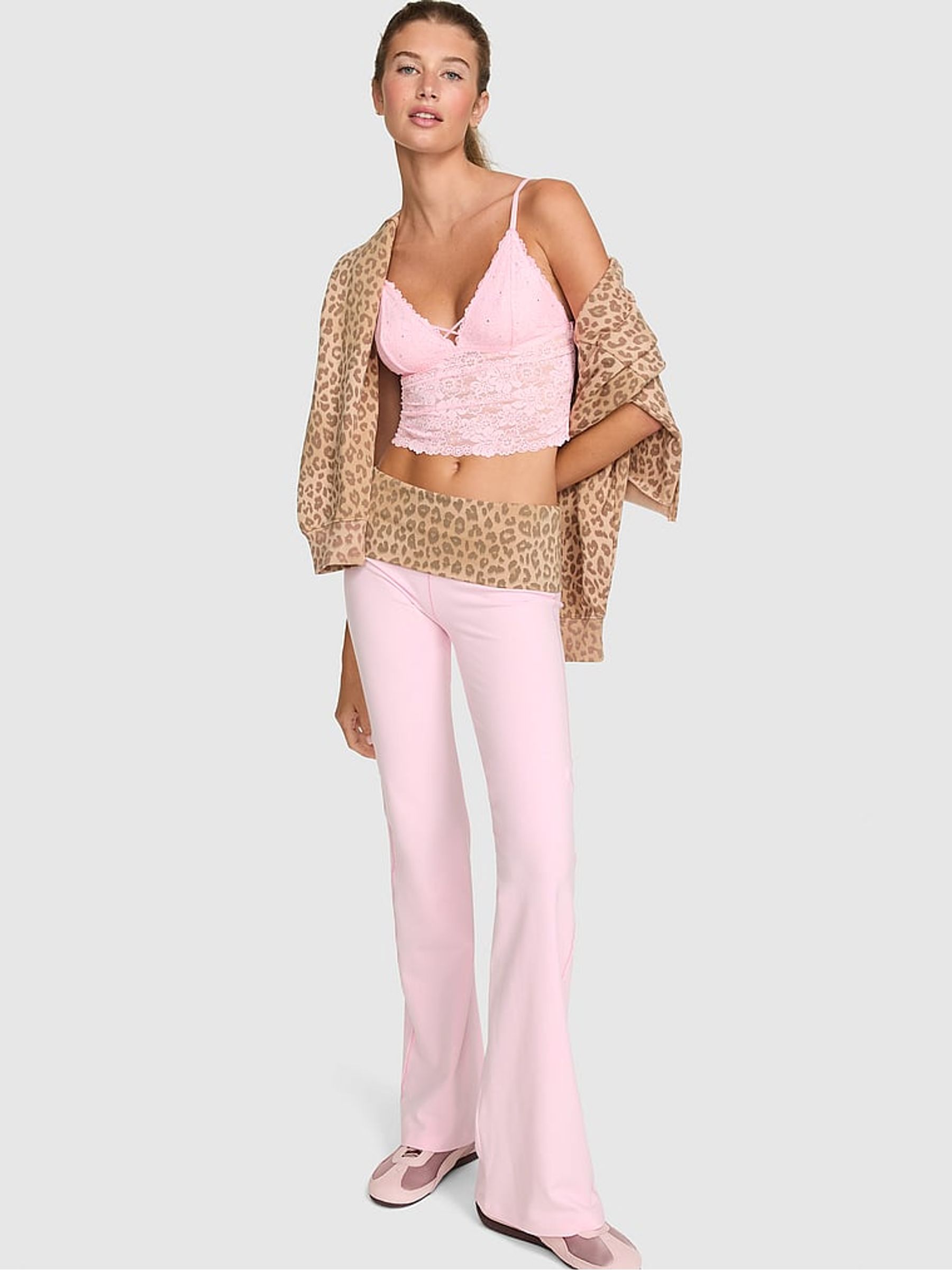 Pink Tulip/Leopard Brown Cotton Foldover Leggings - Image 1 of 3 Pink Tulip/Leopard Brown Cotton Foldover Leggings - Image 1 of 3