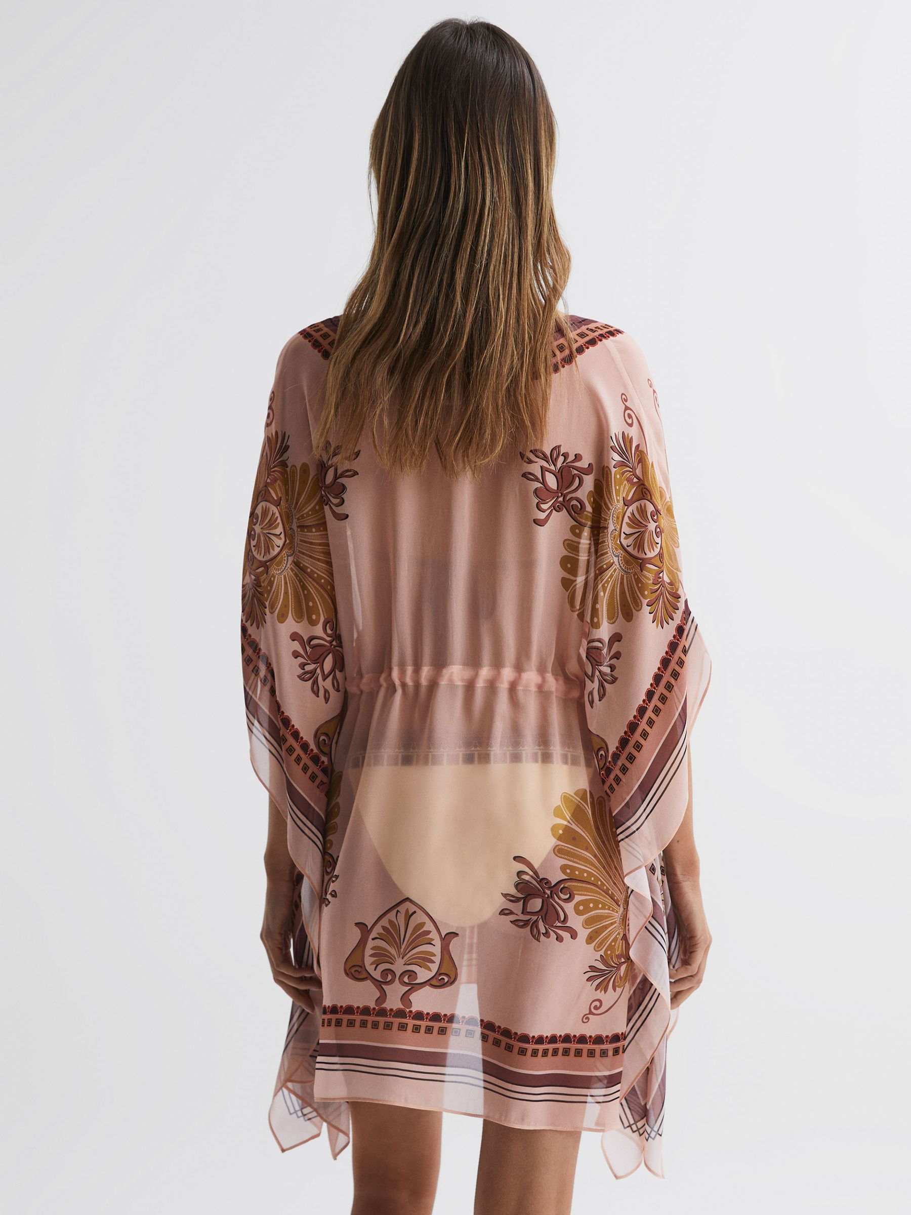 Abstract Print Drawstring Kaftan in Tan - Image 4 of 5