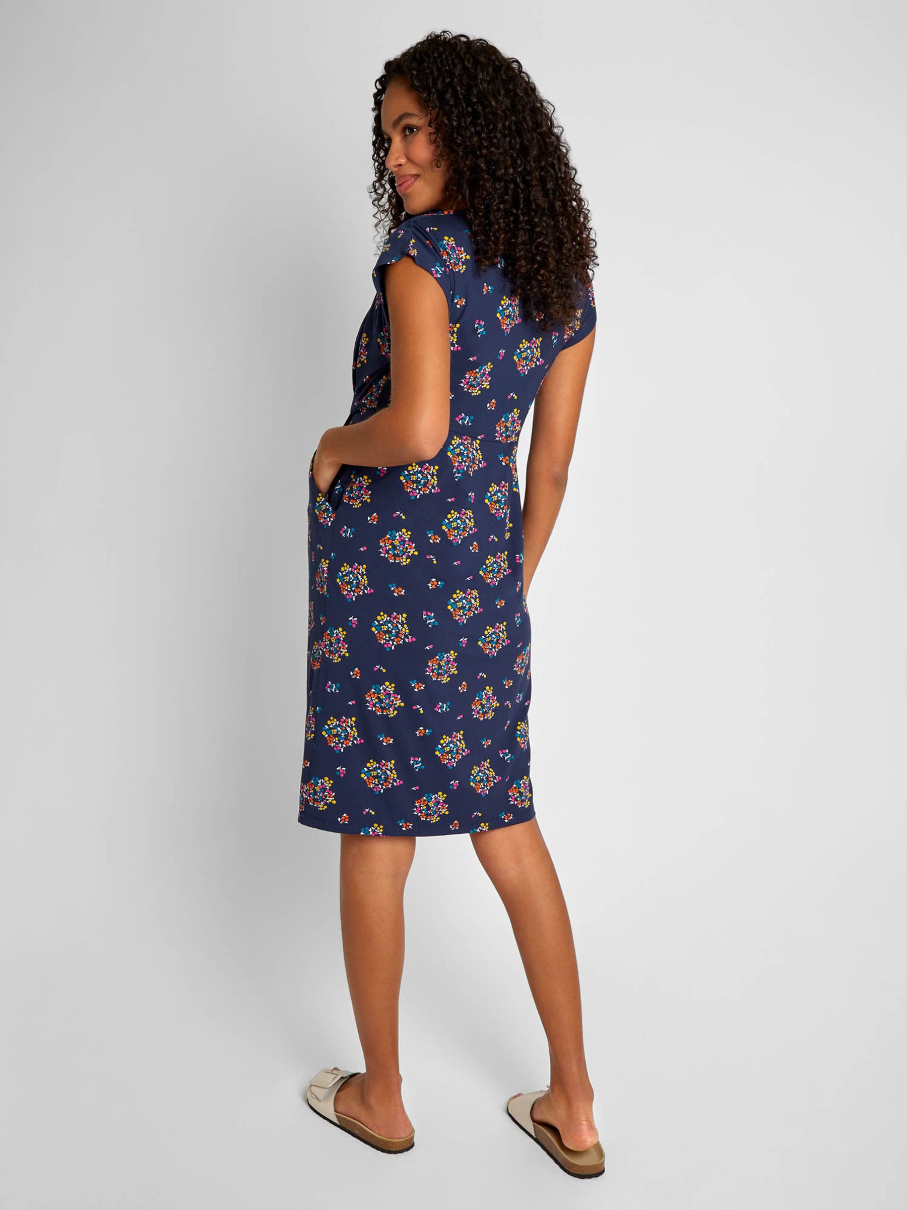 Navy Blue Floral Maternity & Nursing Tunic Dress - Image 2 of 4