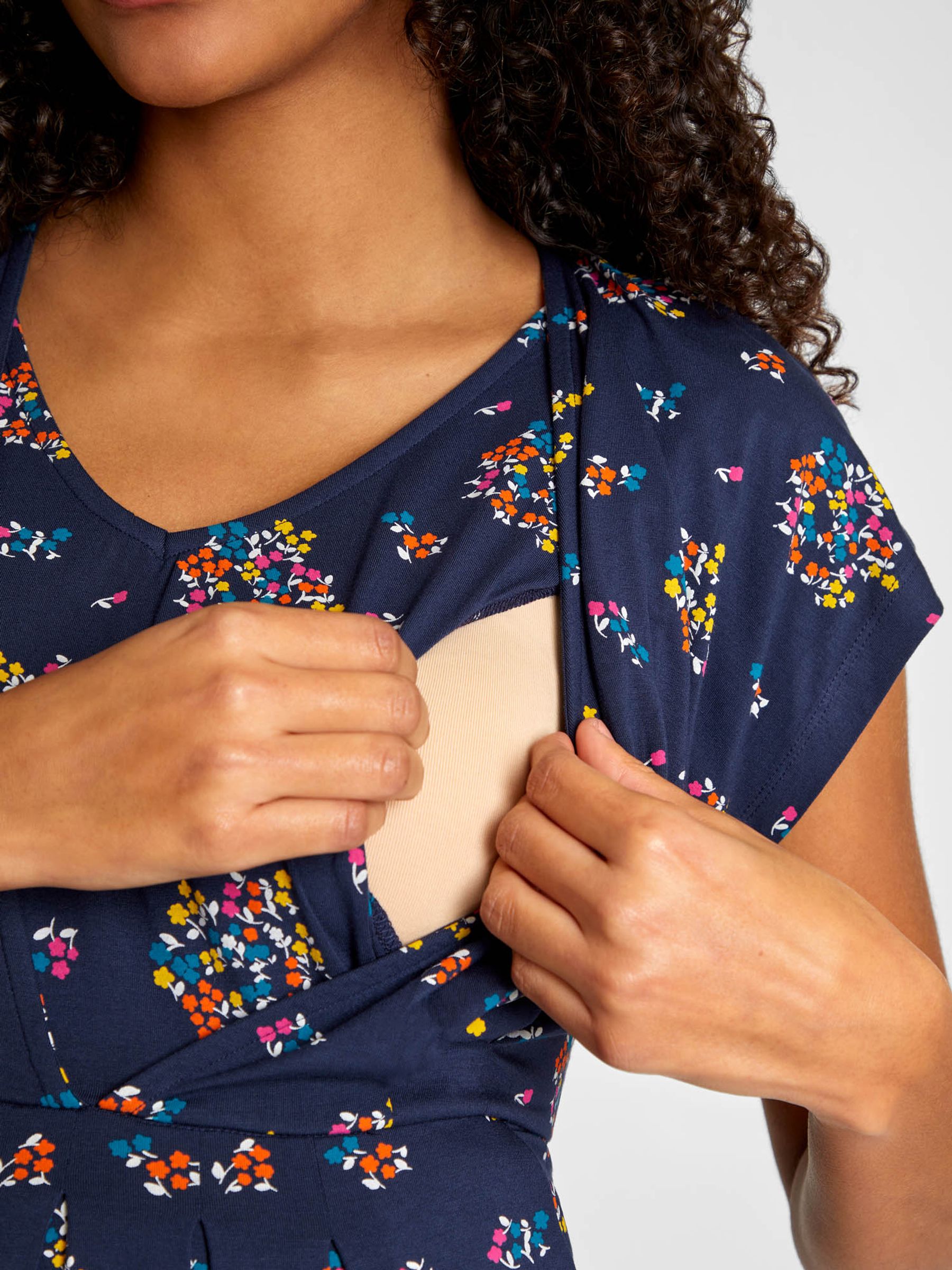 Navy Blue Floral Maternity & Nursing Tunic Dress - Image 4 of 4