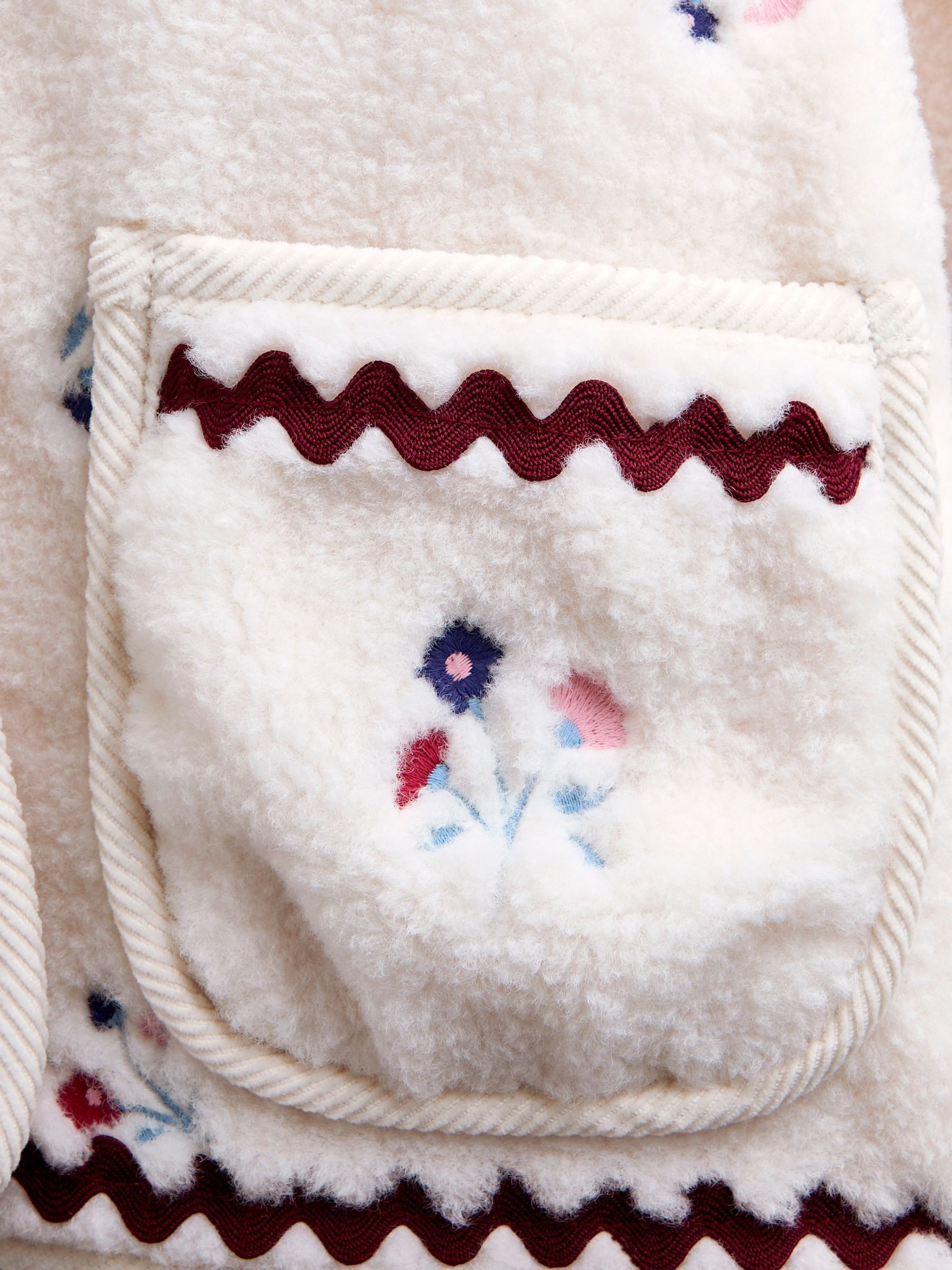 Beige Natural Floral Embroidered Borg Fleece - Image 4 of 4