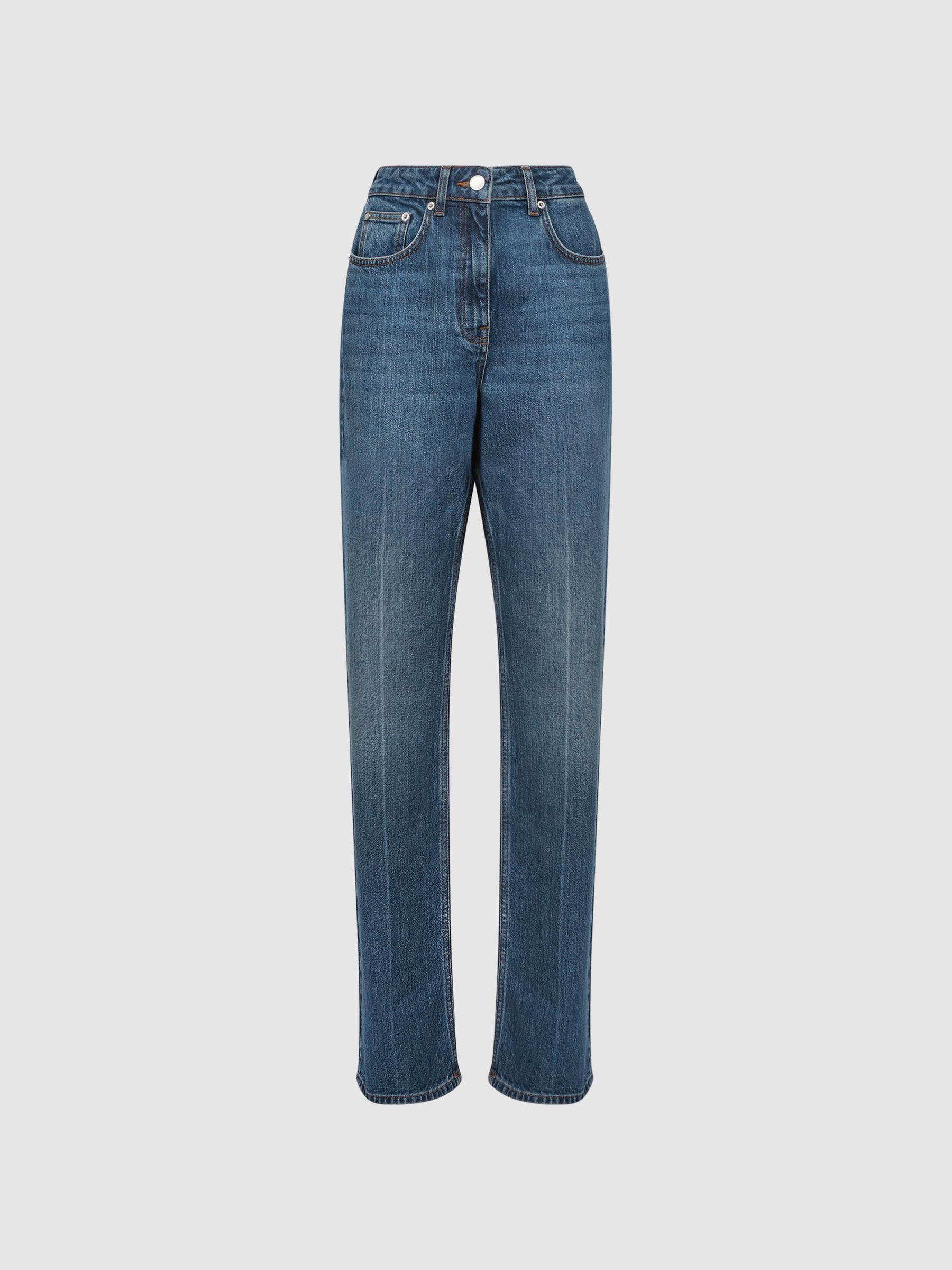 High Rise Straight Leg Jeans in Mid Blue - Image 2 of 5